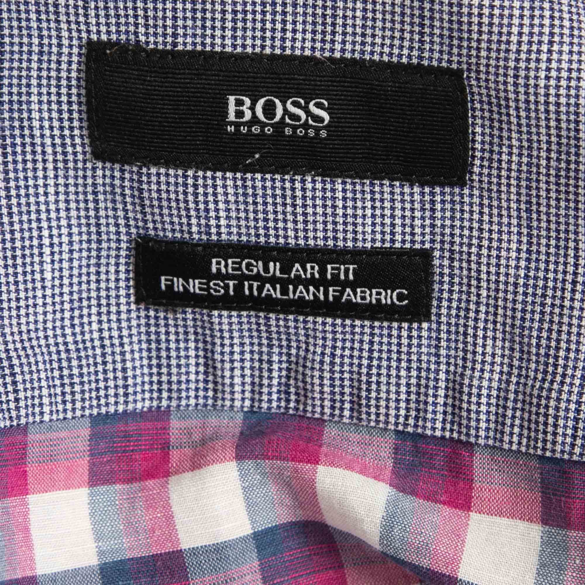 Boss By Hugo Boss Purple/Navy Blue Plaid Cotton Full Sleeve Regular Fit Shirt S