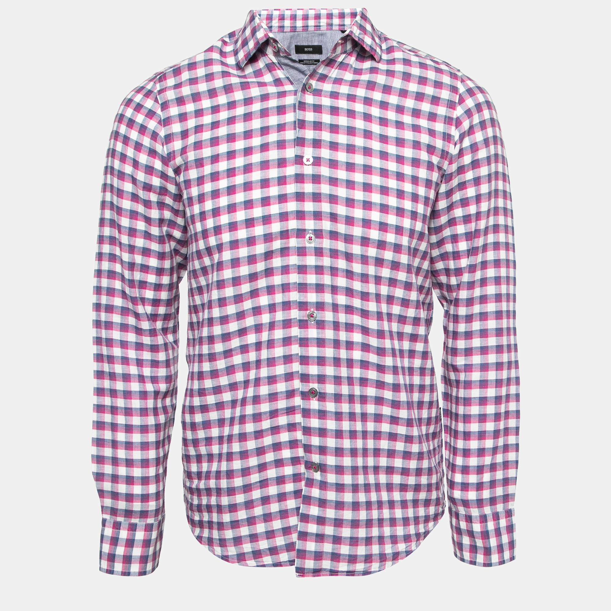 Boss By Hugo Boss Purple/Navy Blue Plaid Cotton Full Sleeve Regular Fit Shirt S