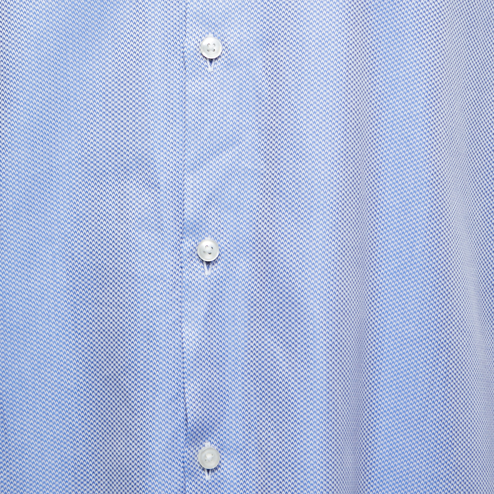 Boss By Hugo Boss Blue Patterned Cotton Slim Fit Full Sleeve Shirt XL