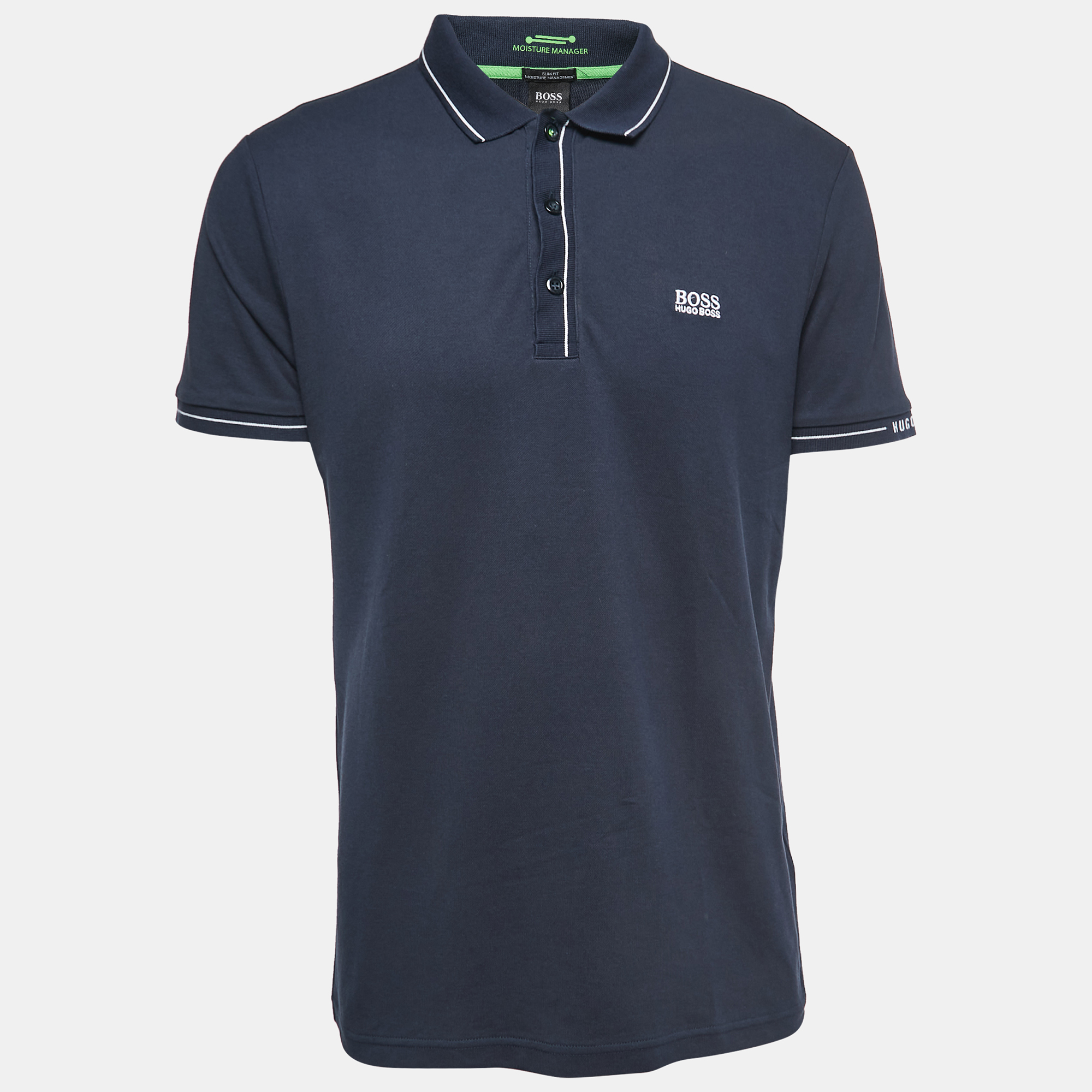 Boss By Hugo Boss Navy Blue Cotton Pique Moisture Manager Slim Fit Polo T-Shirt L