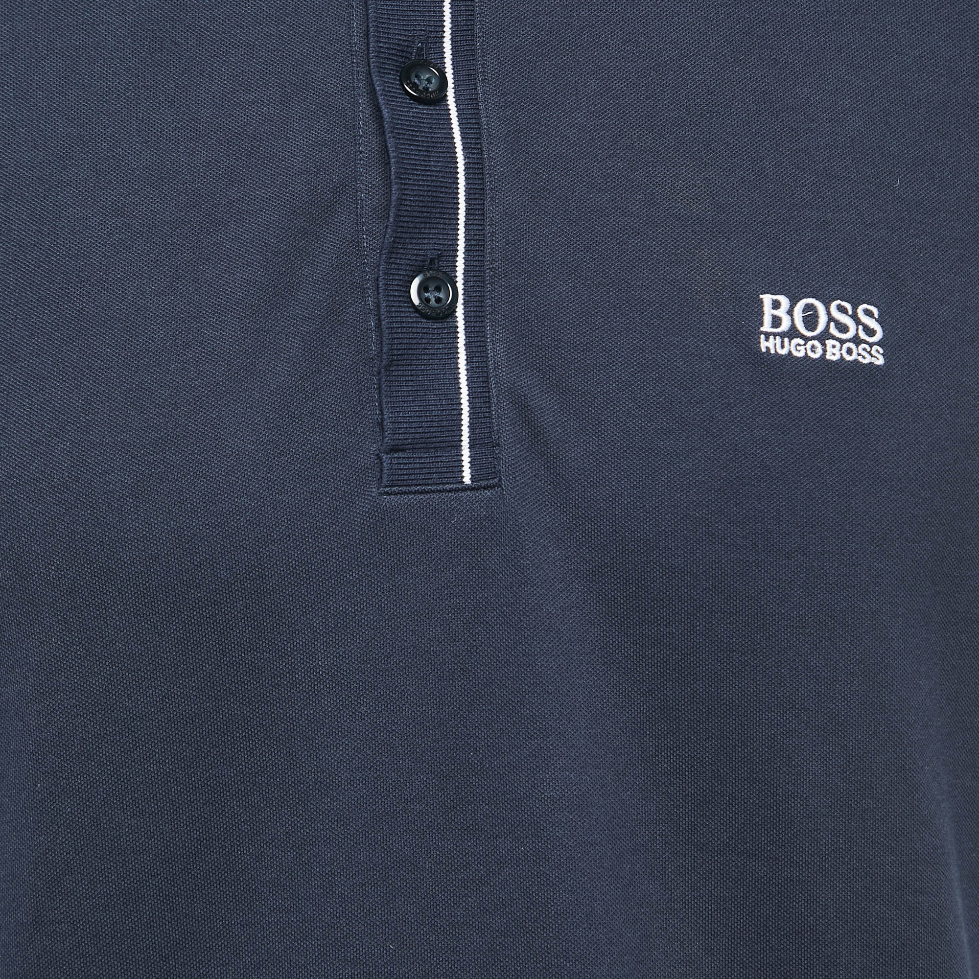 Boss By Hugo Boss Navy Blue Cotton Pique Moisture Manager Slim Fit Polo T-Shirt L