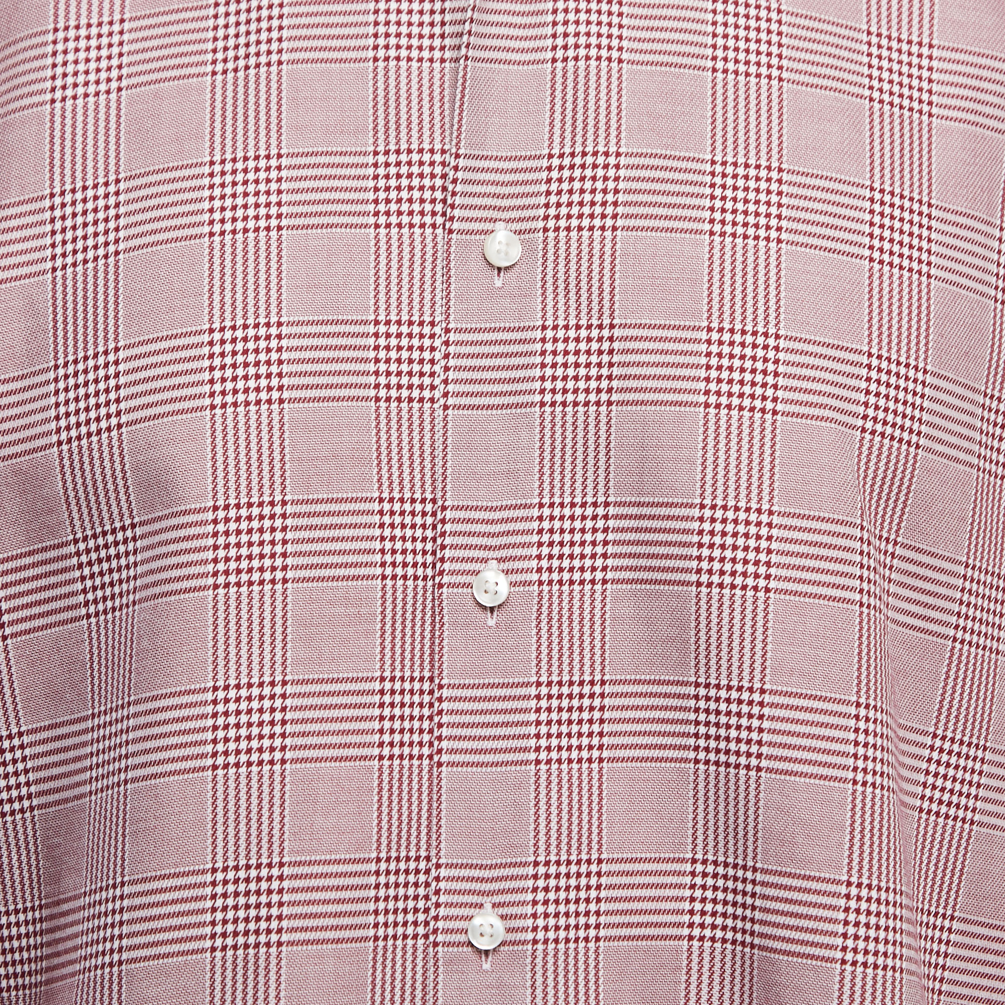 Boss By Hugo Boss Red Plaid Cotton Blend Button Front Full Sleeve Shirt XXL