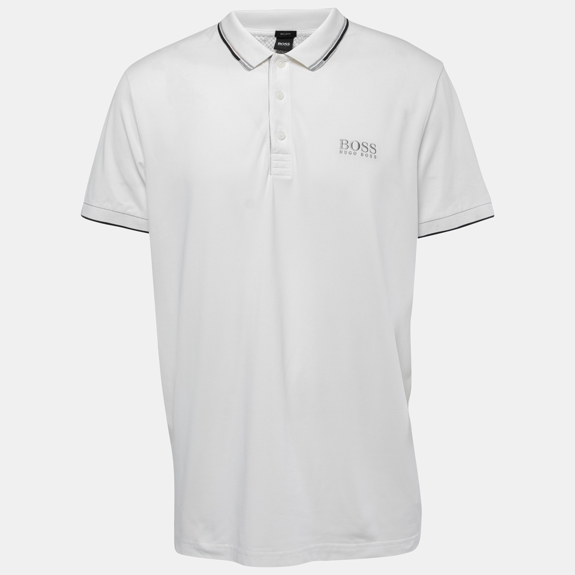 

Boss By Hugo Boss White Logo Embroidered Knit Regular Fit Polo T-Shirt