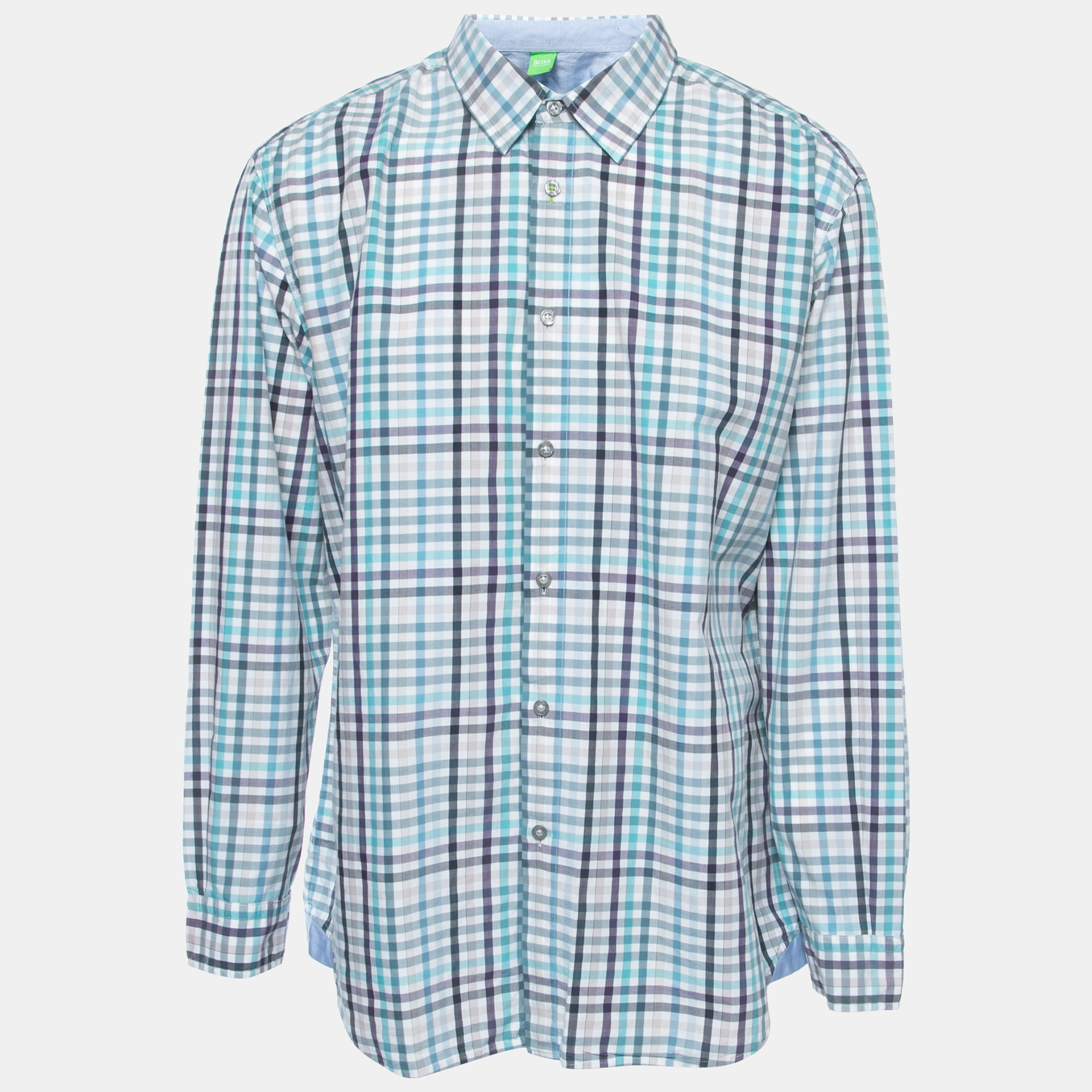 Boss By Hugo Boss Blue Checked Cotton Button Front Full Sleeve Shirt 3XL