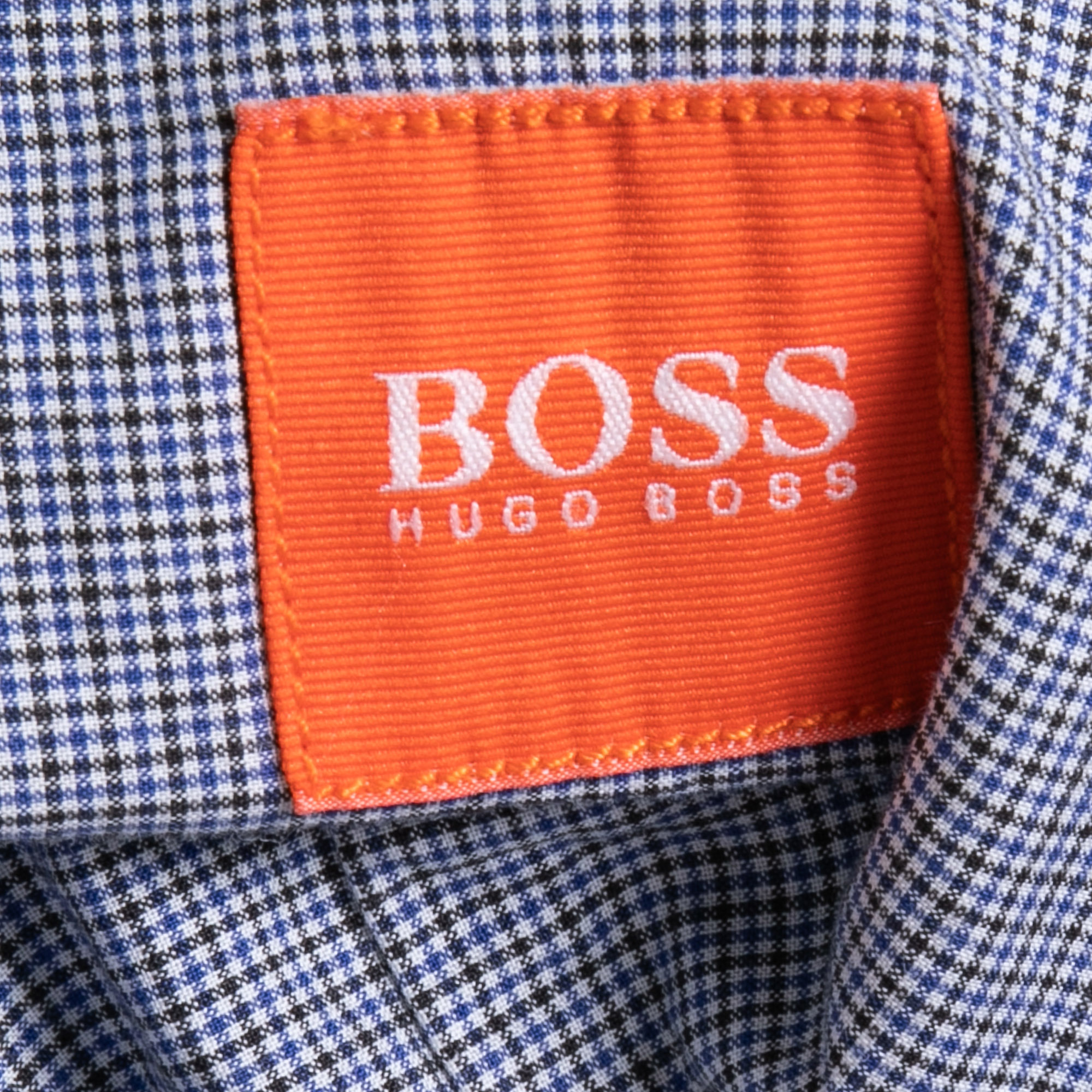 Boss Orange By Hugo Boss Blue Micro Checked Cotton Button Front Full Sleeve Shirt XXXL