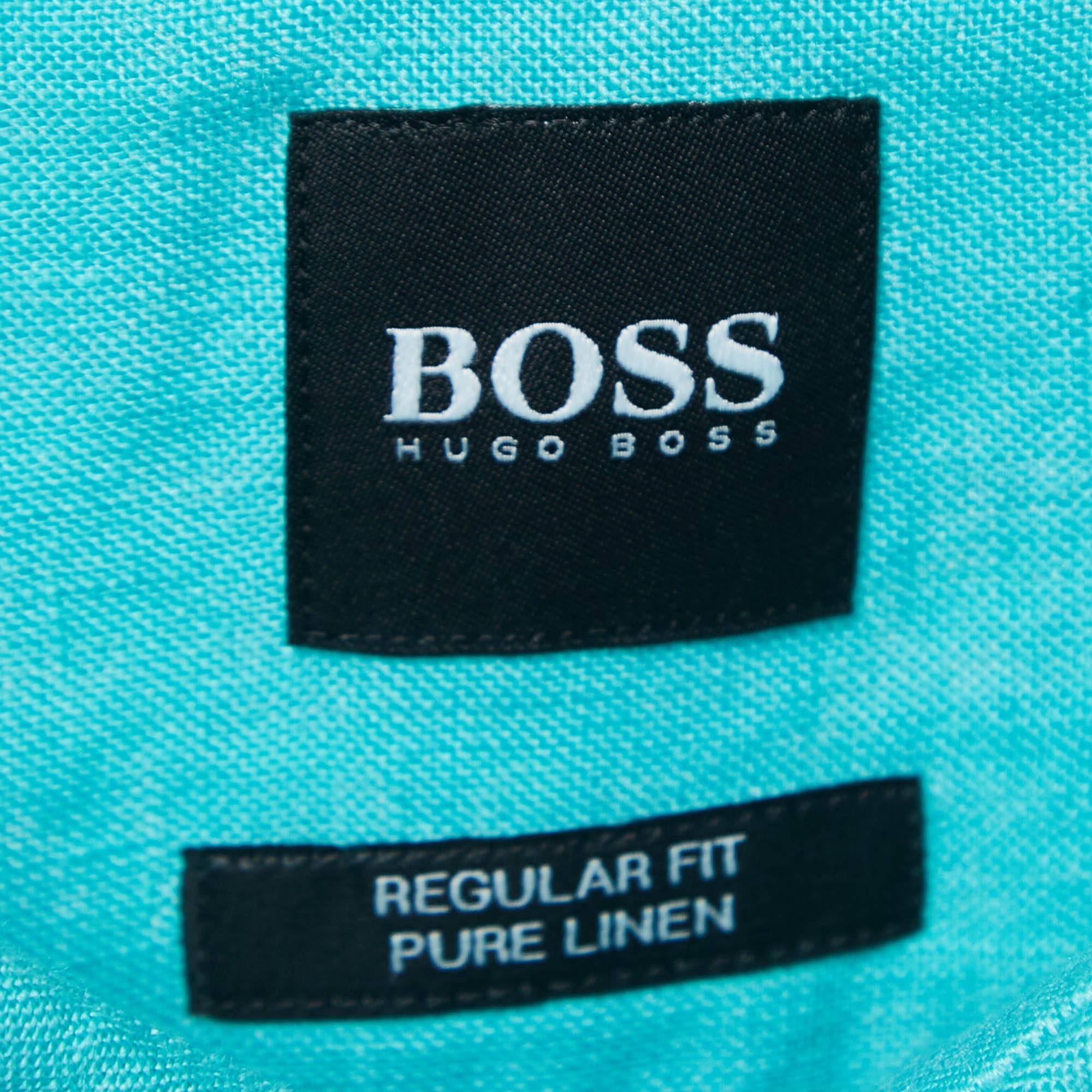 Boss By Hugo Boss Blue Linen Button Front Half Sleeve Shirt XL