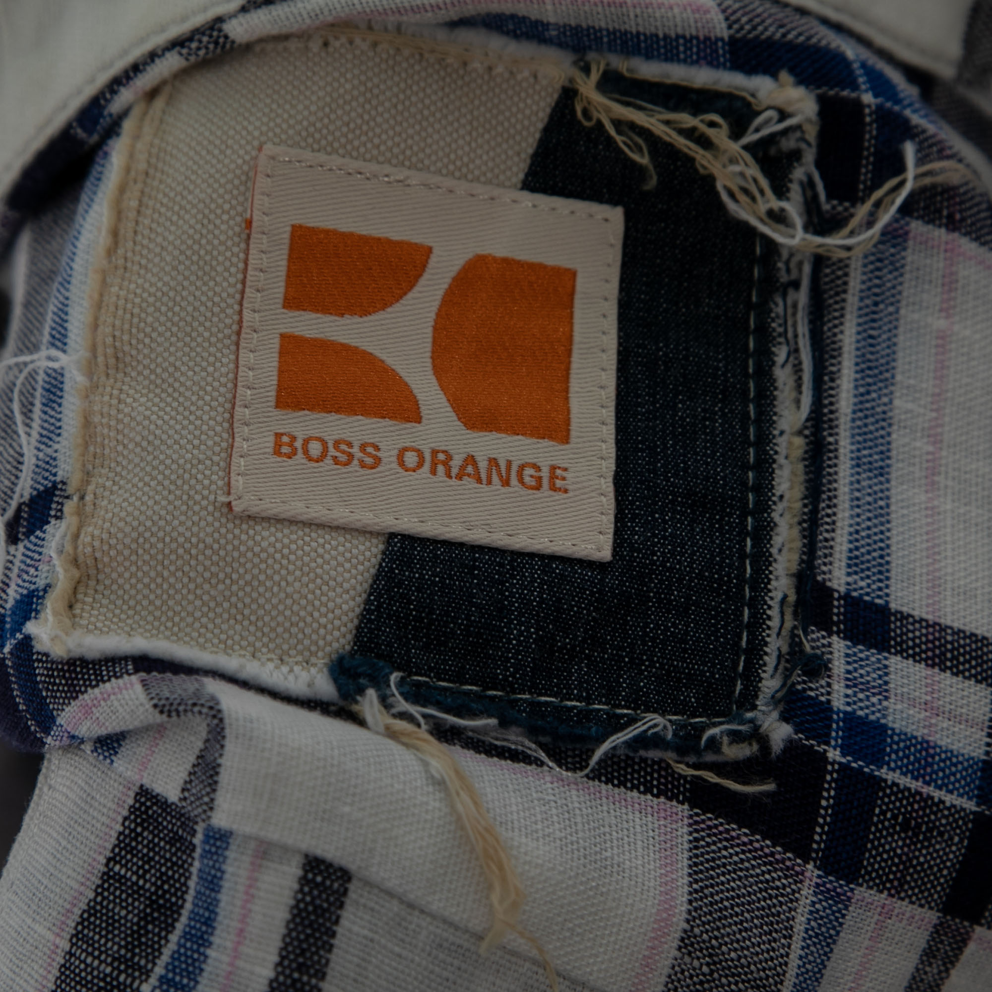 Boss Orange By Hugo Boss White And Blue Check Print Linen Short Sleeves Shirt S