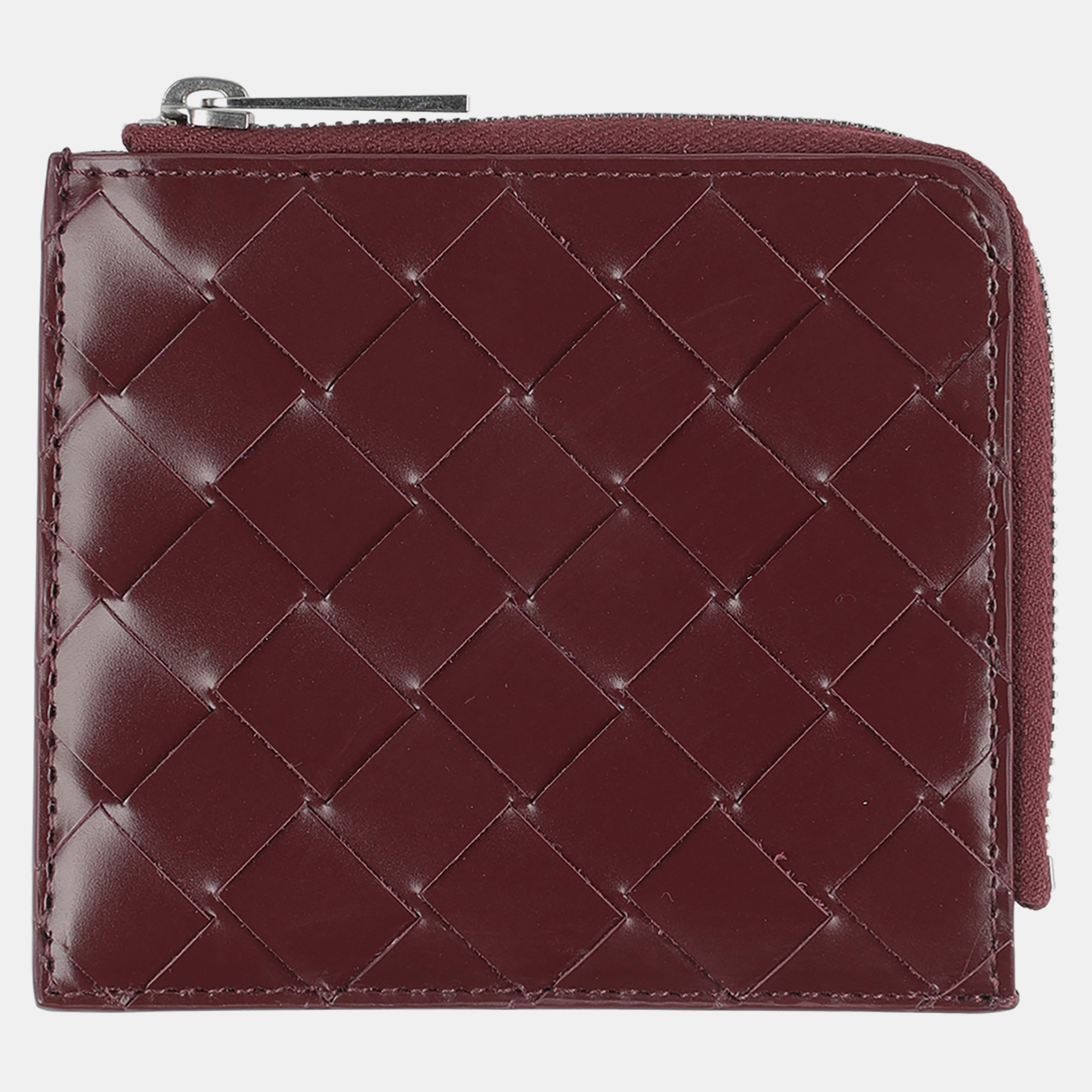 Bottega veneta burgundy intrecciato leather coin purse