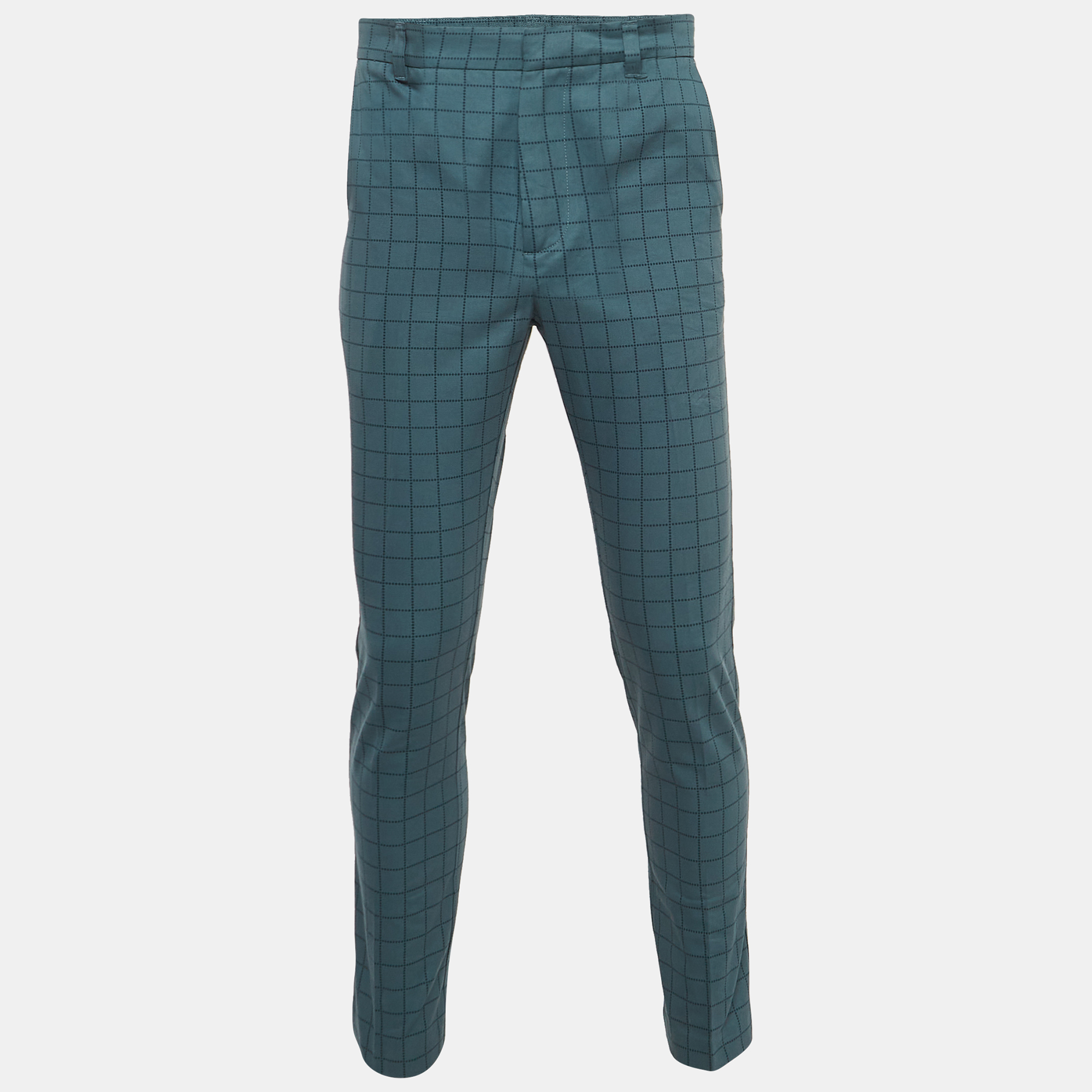 Bottega veneta blue grid check cotton formal trousers s