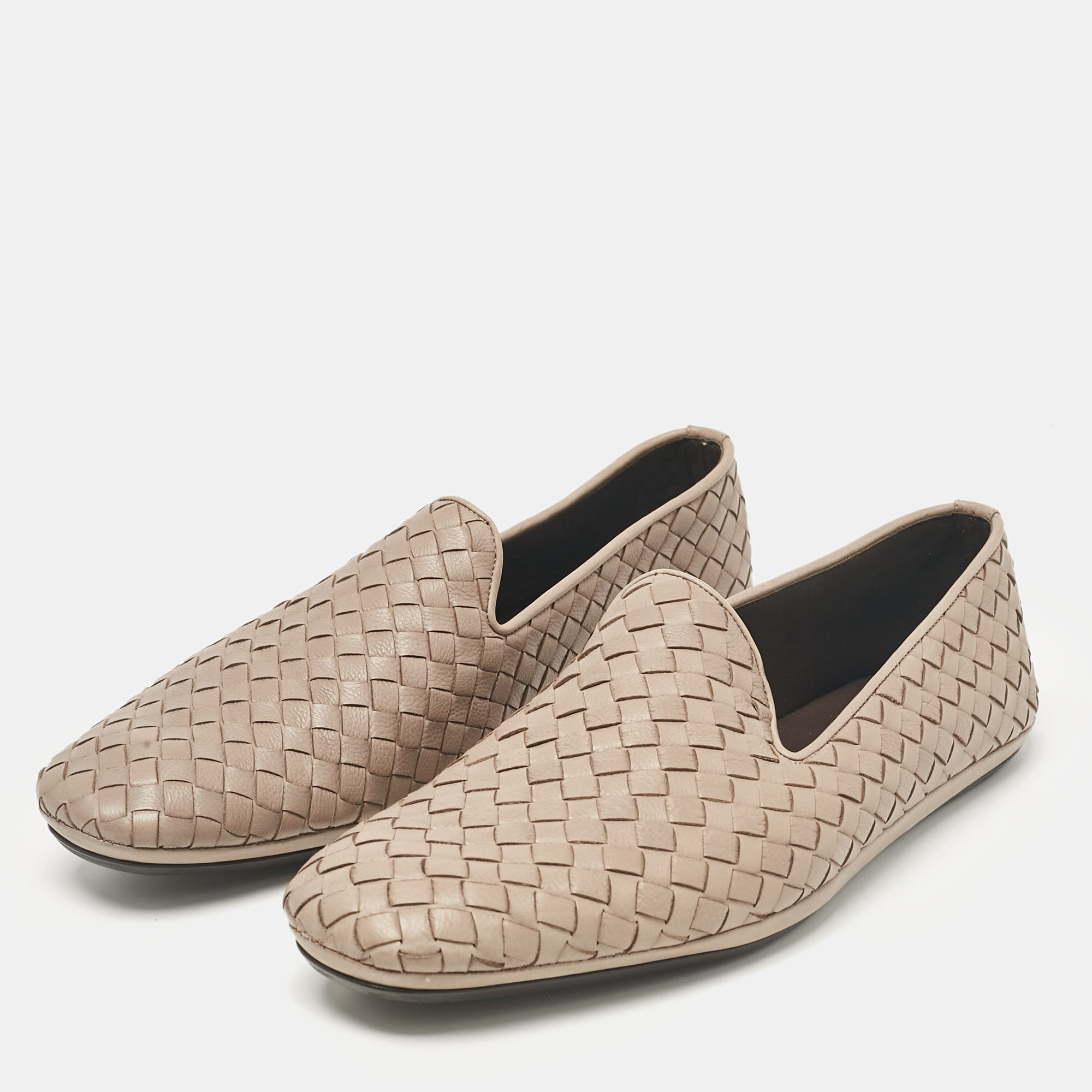 Bottega Veneta Beige Intrecciato Leather Smoking Slippers Size 41.5