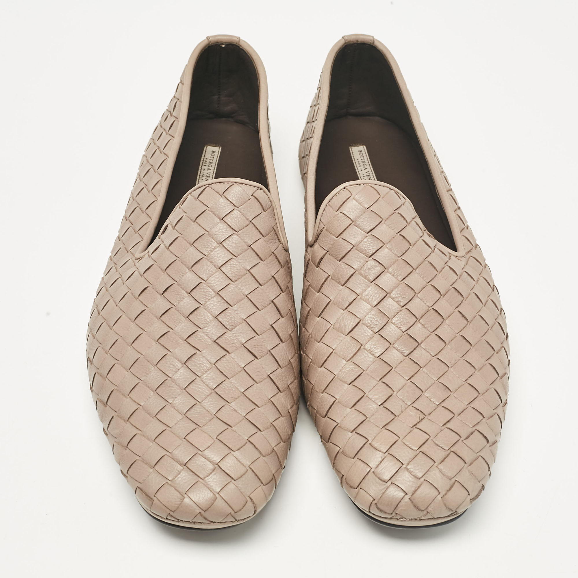 Bottega Veneta Beige Intrecciato Leather Smoking Slippers Size 41.5