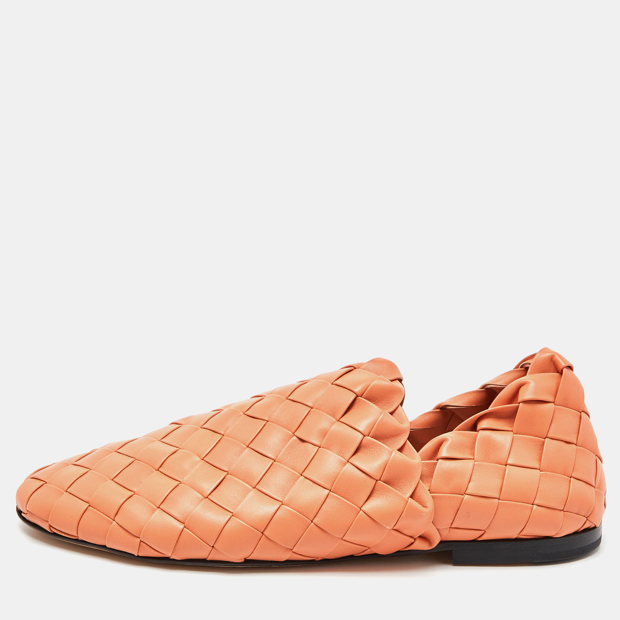 Bottega Veneta Orange Woven Leather Smoking Slippers Size  45