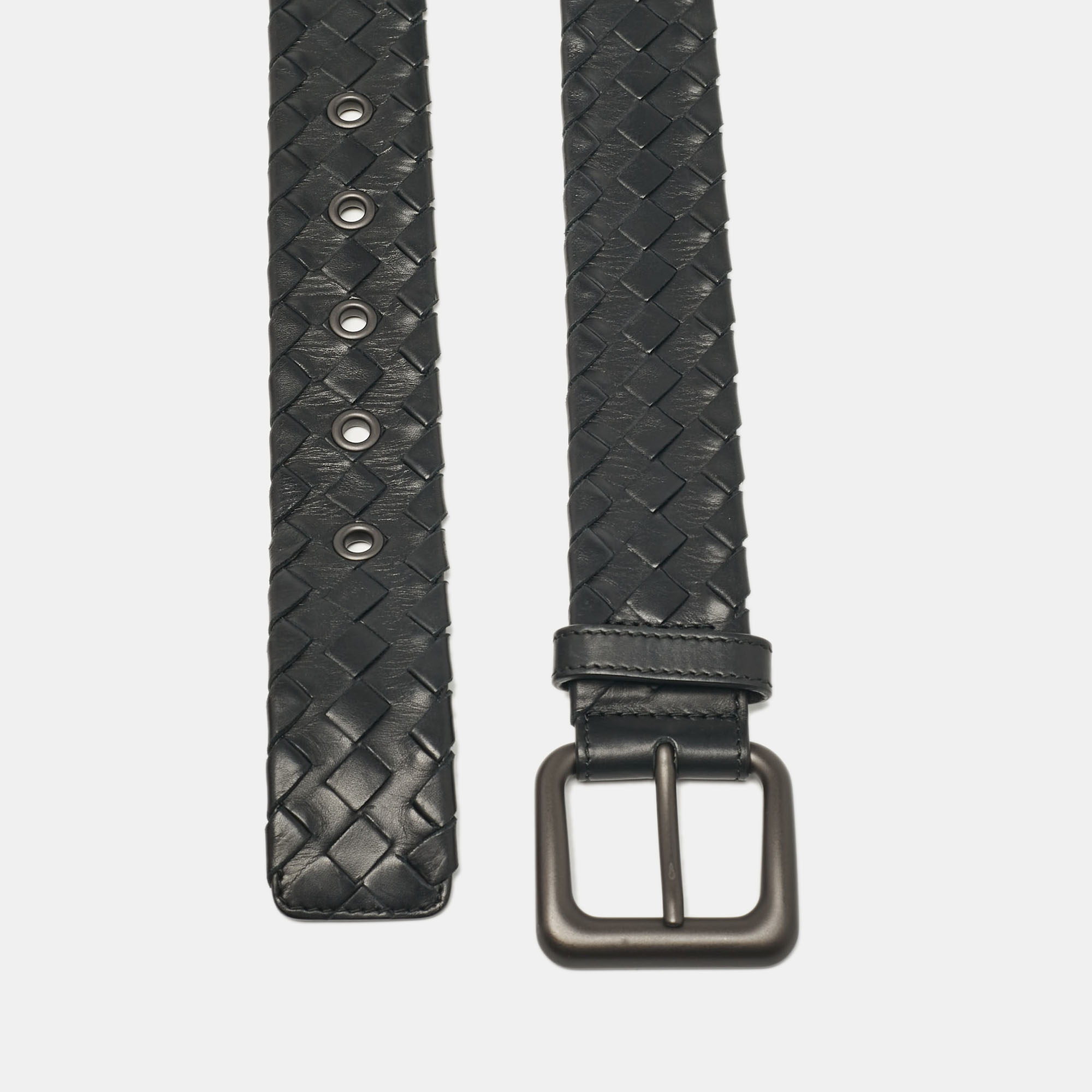 Bottega Veneta Black Intrecciato Leather Buckle Belt 75CM