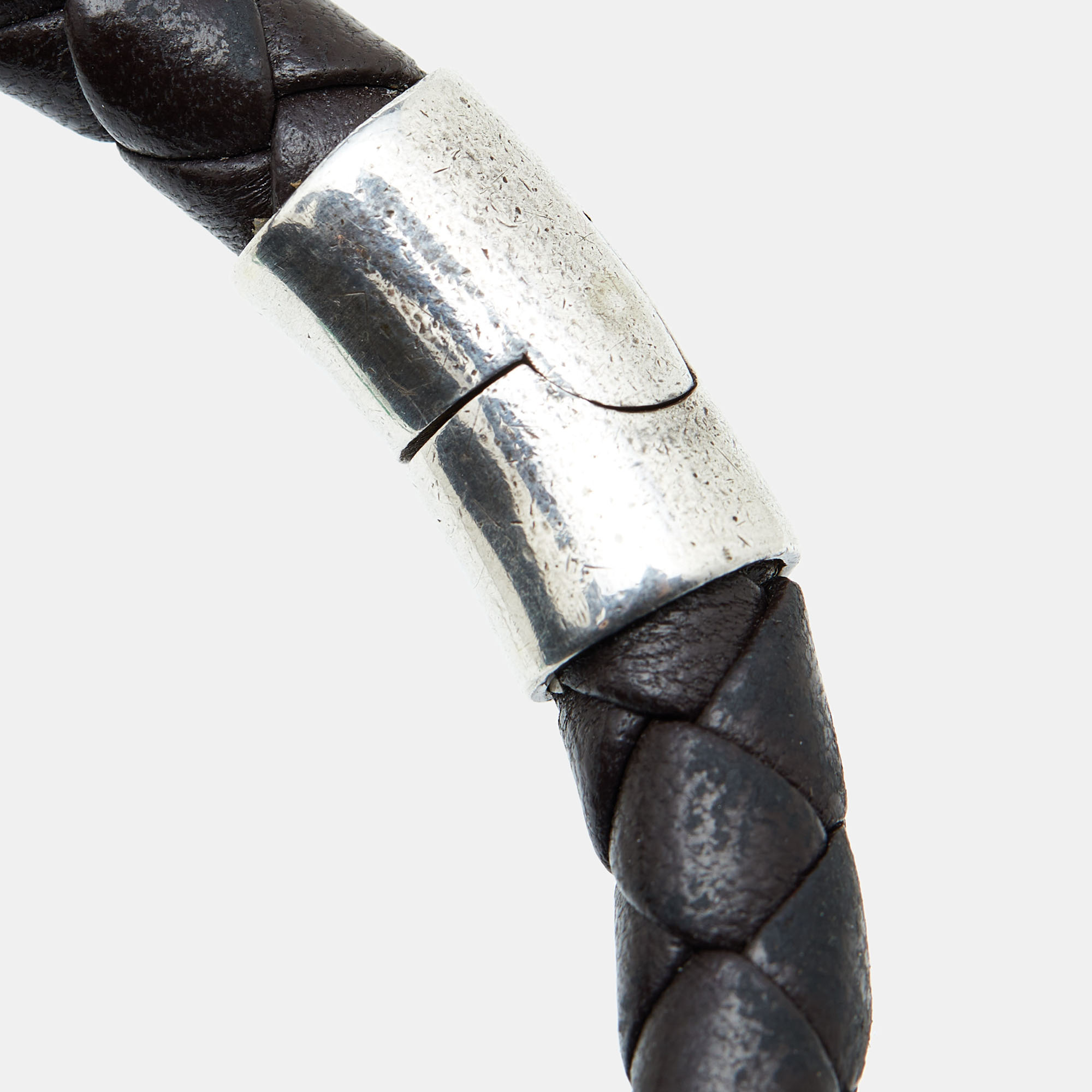 Bottega Veneta Woven Leather Sterling Silver Bracelet