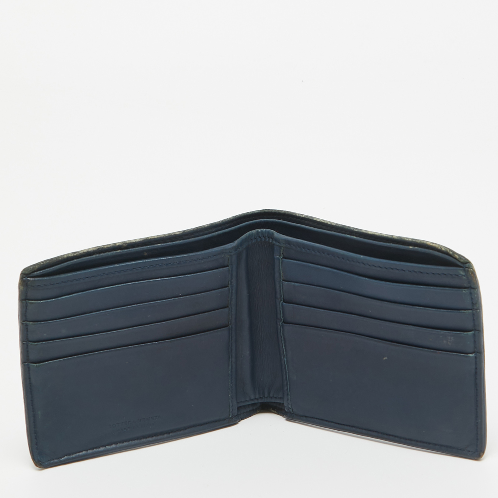 Bottega Veneta Dark Blue Intrecciato Leather Bifold Wallet