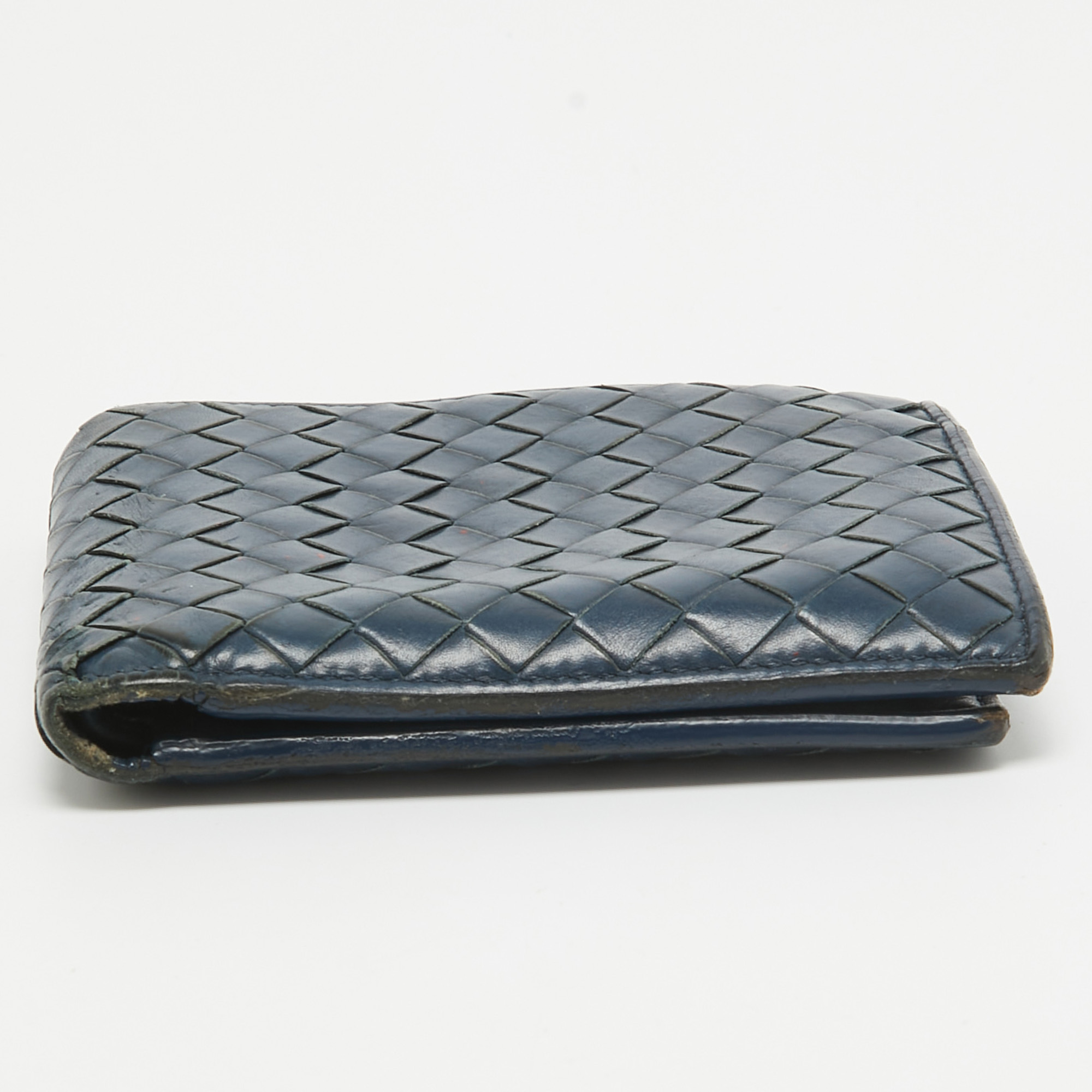 Bottega Veneta Dark Blue Intrecciato Leather Bifold Wallet