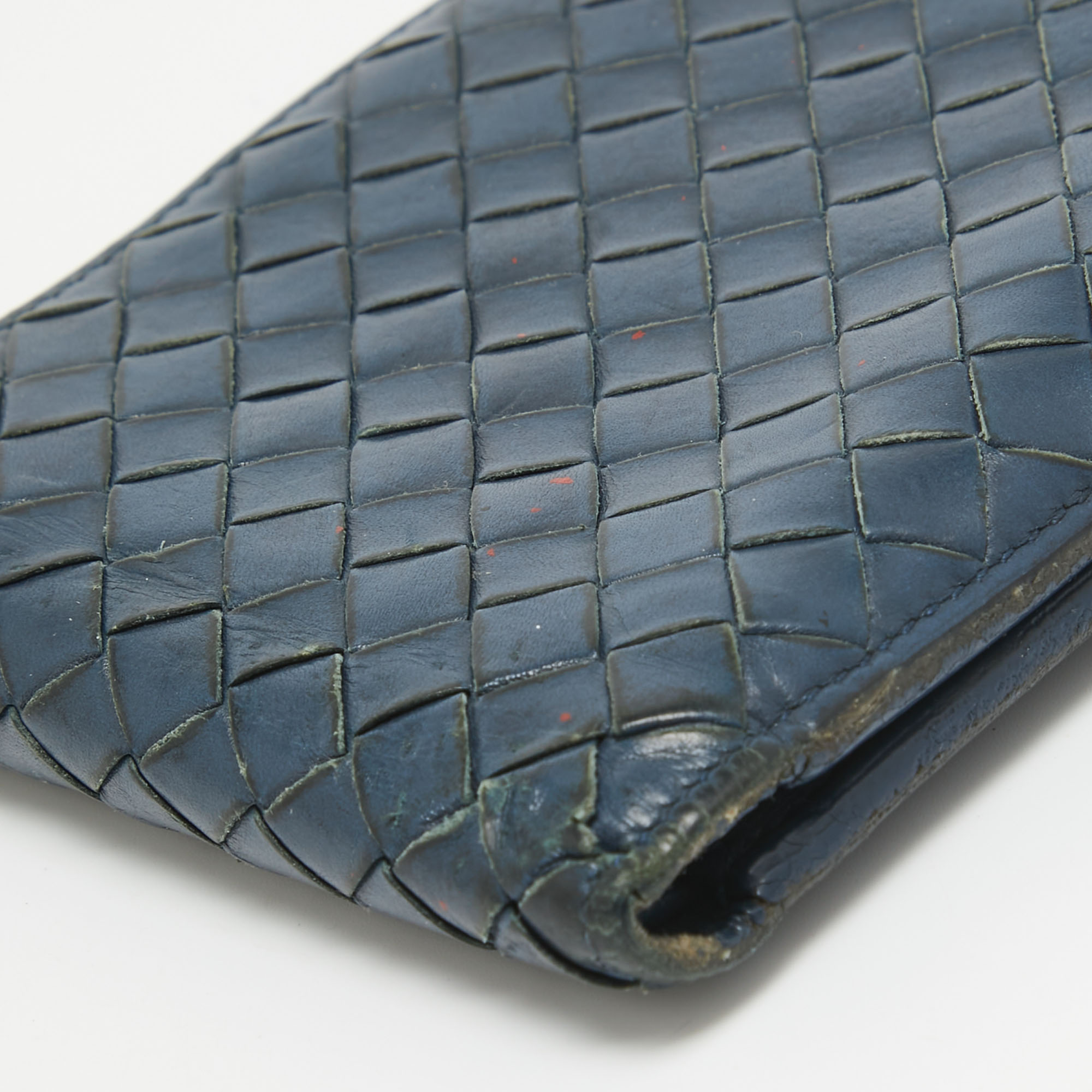 Bottega Veneta Dark Blue Intrecciato Leather Bifold Wallet