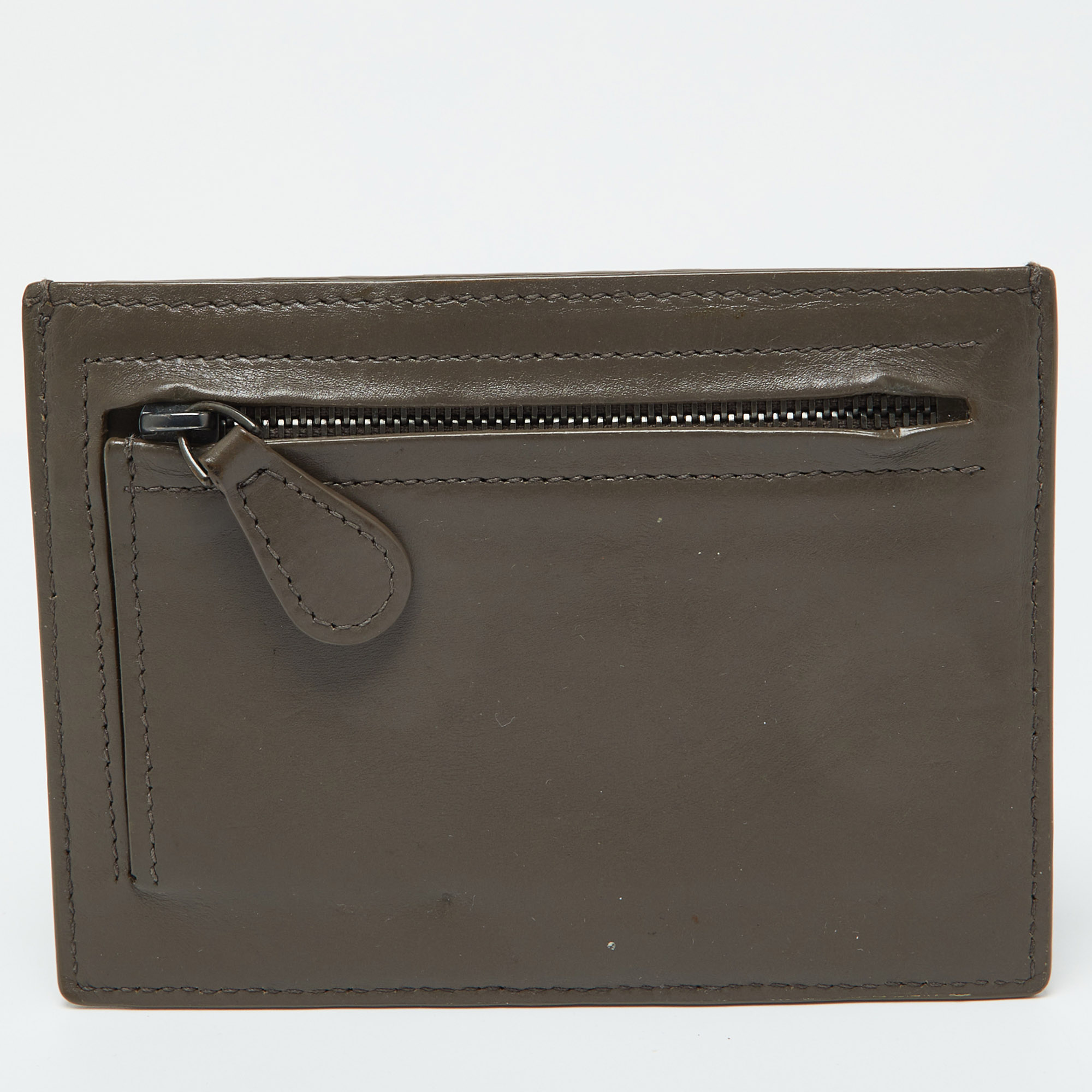 Bottega Veneta Grey Intrecciato Leather Zip Card Holder