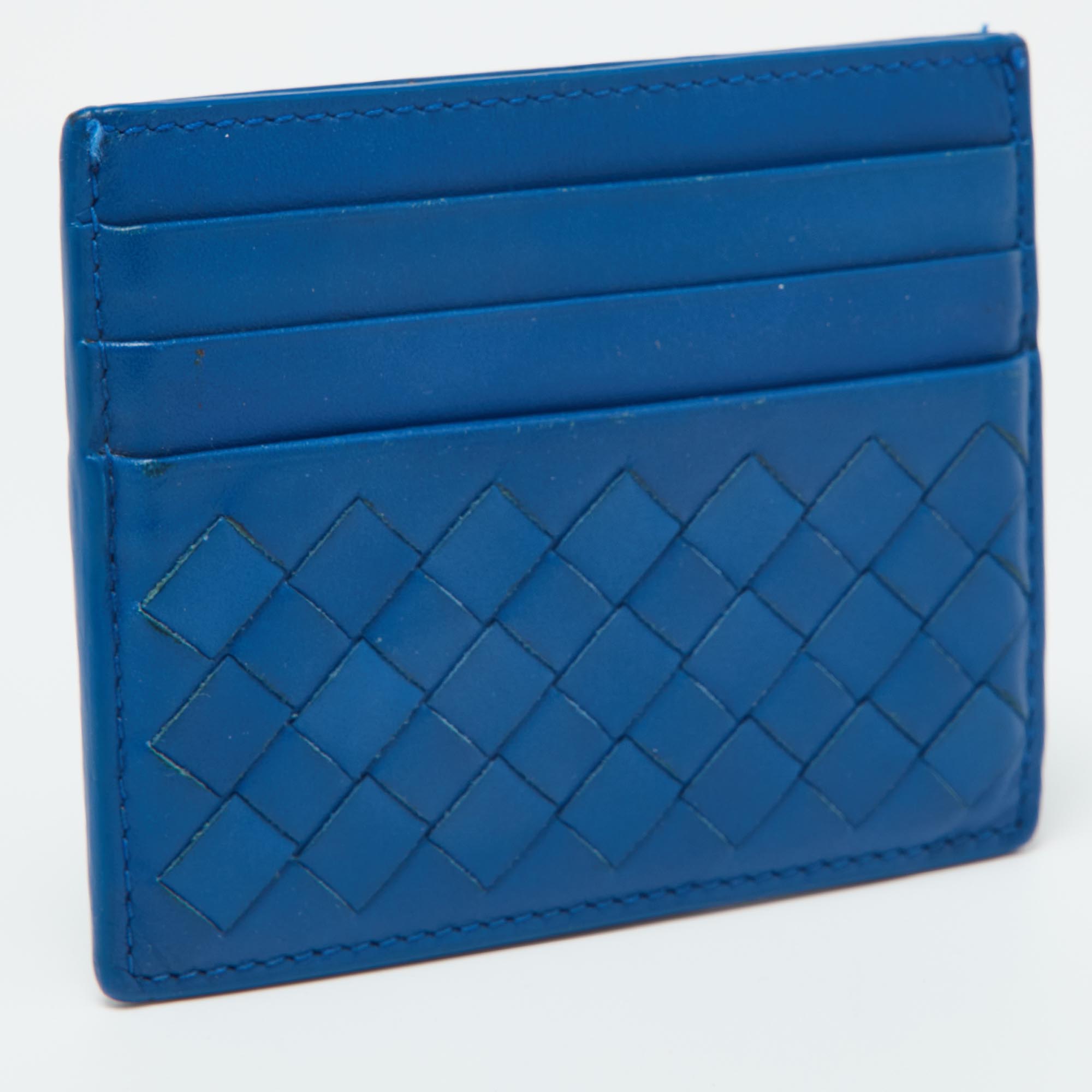 Bottega Veneta Blue Intrecciato Leather Card Holder