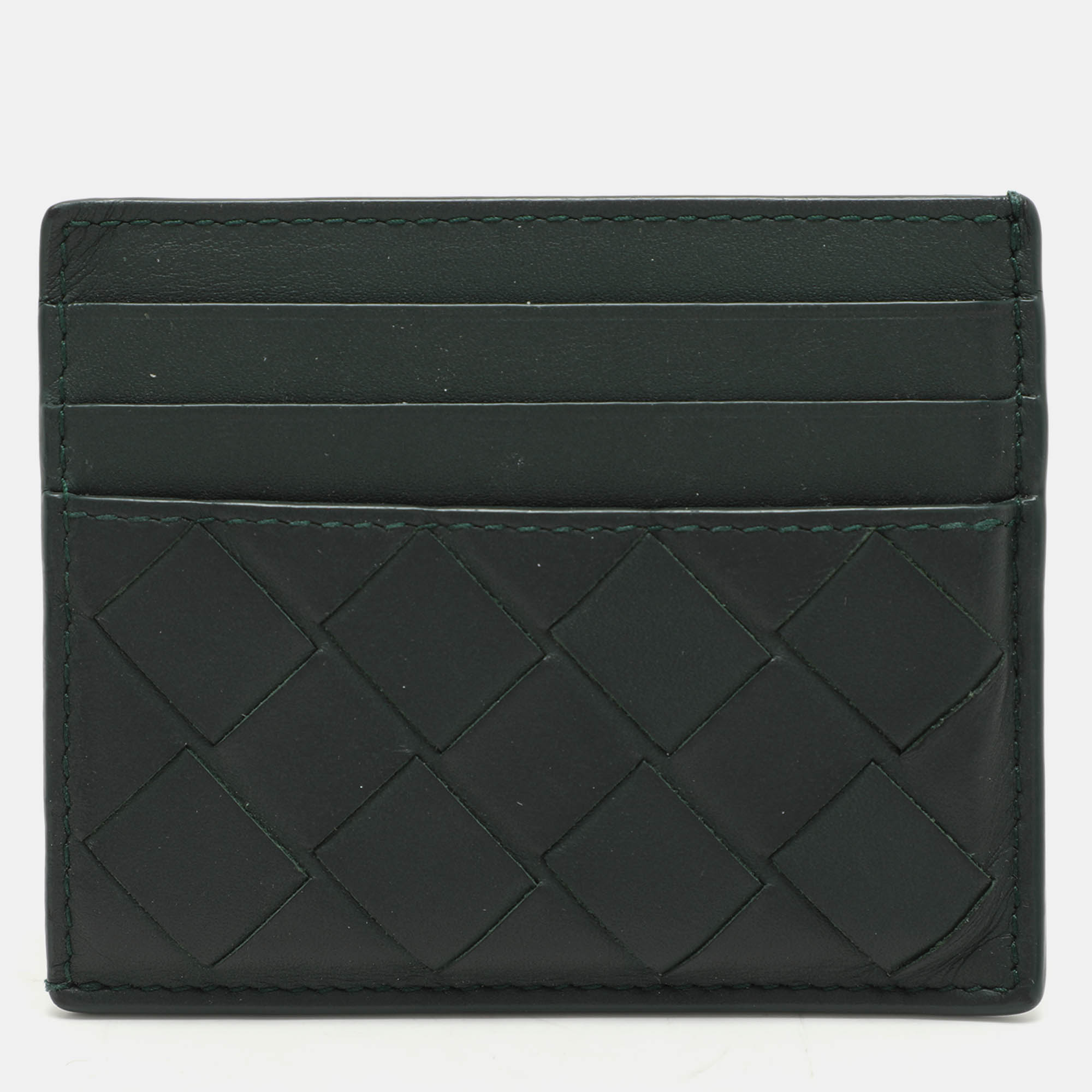 Bottega Veneta Green Intrecciato Leather Card Holder