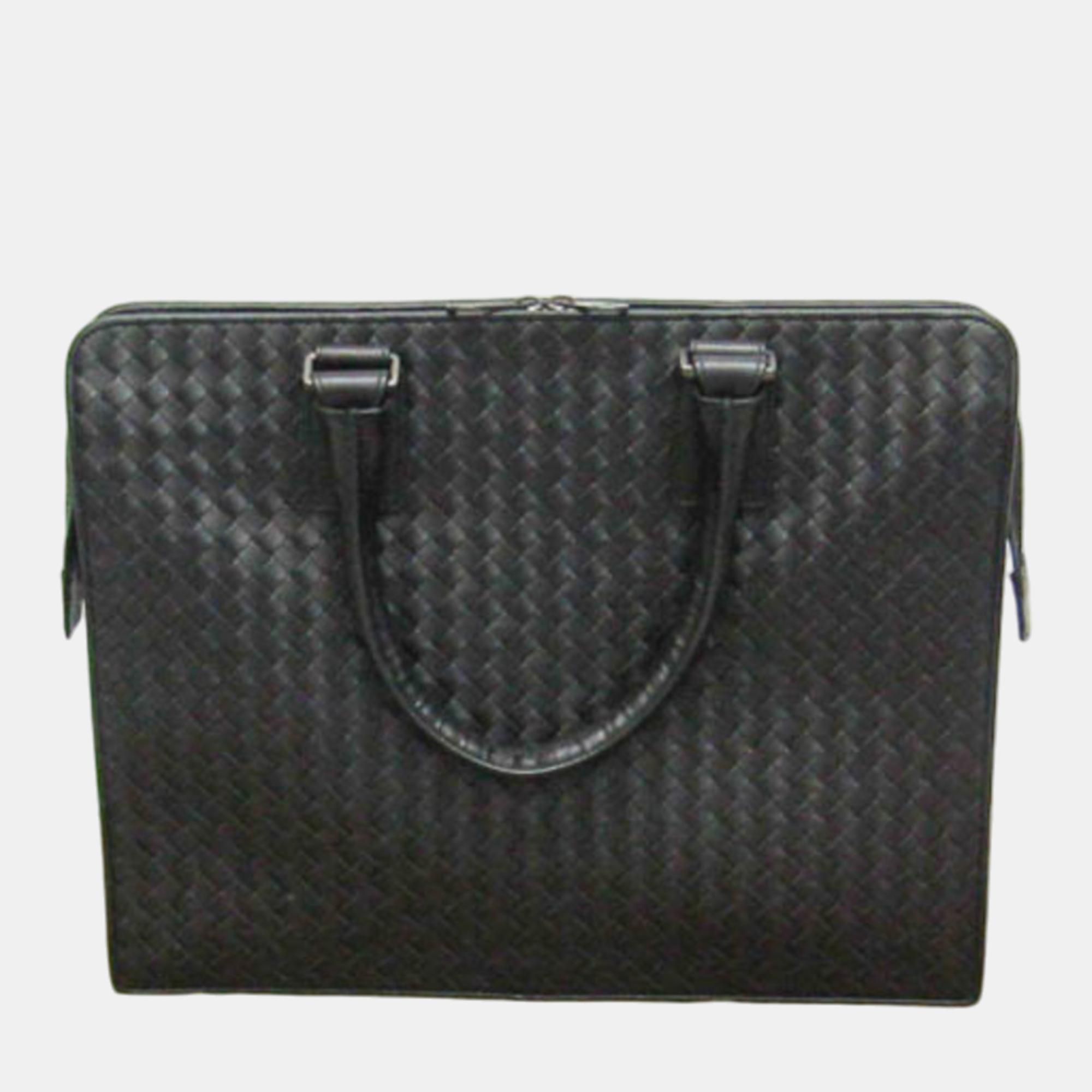 Bottega Veneta Black Intrecciato Leather Document Handbag