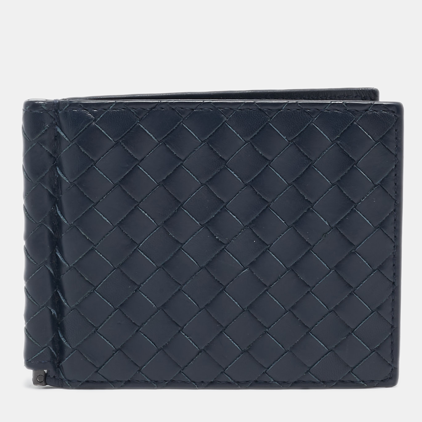 Bottega Veneta Navy Blue Intrecciato Leather Money Clip Bifold Wallet
Bottega Veneta Navy Blue Intrecciato Leather Money Clip Bifold Wallet