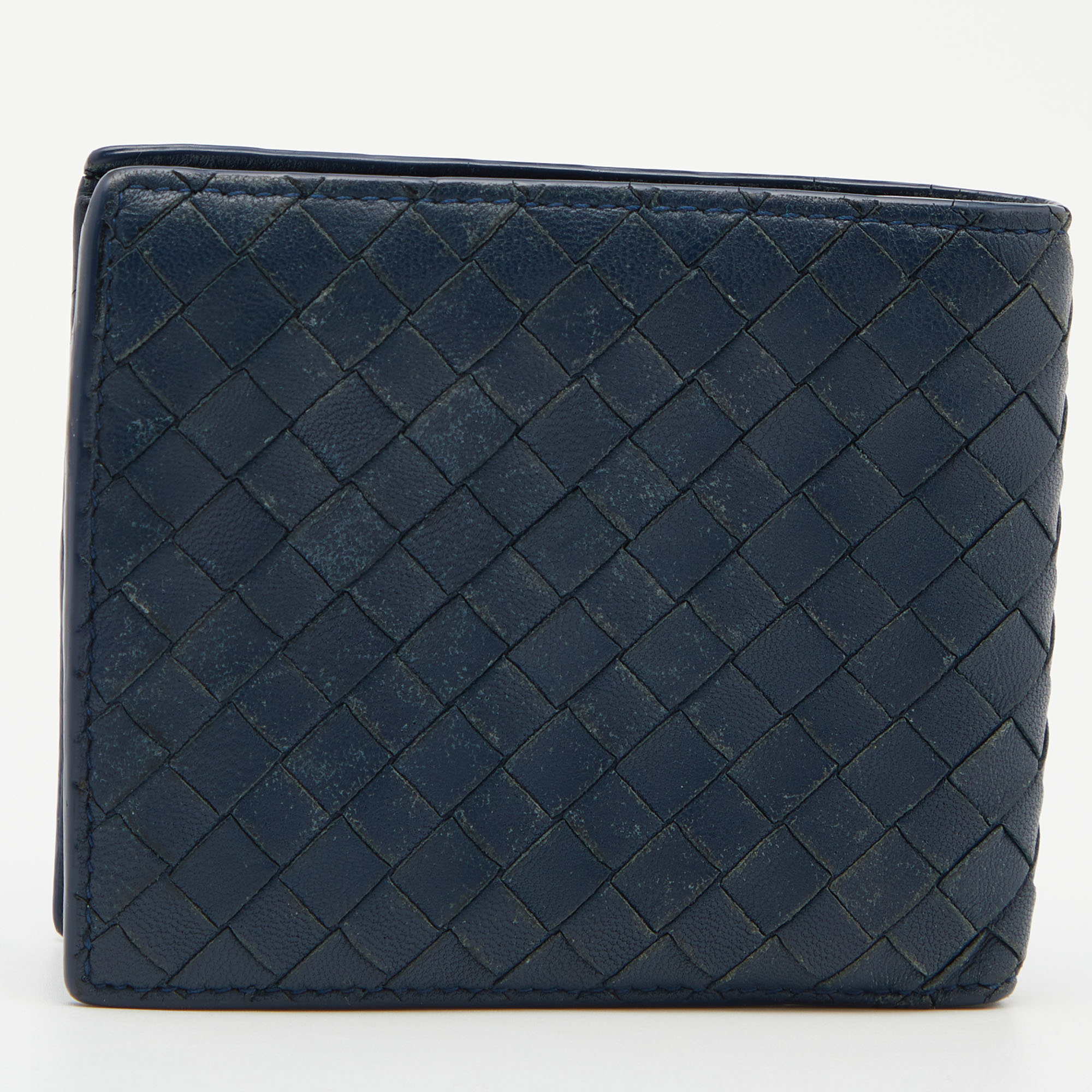 Bottega Veneta Blue Intrecciato Leather And Crocodile Bifold Wallet