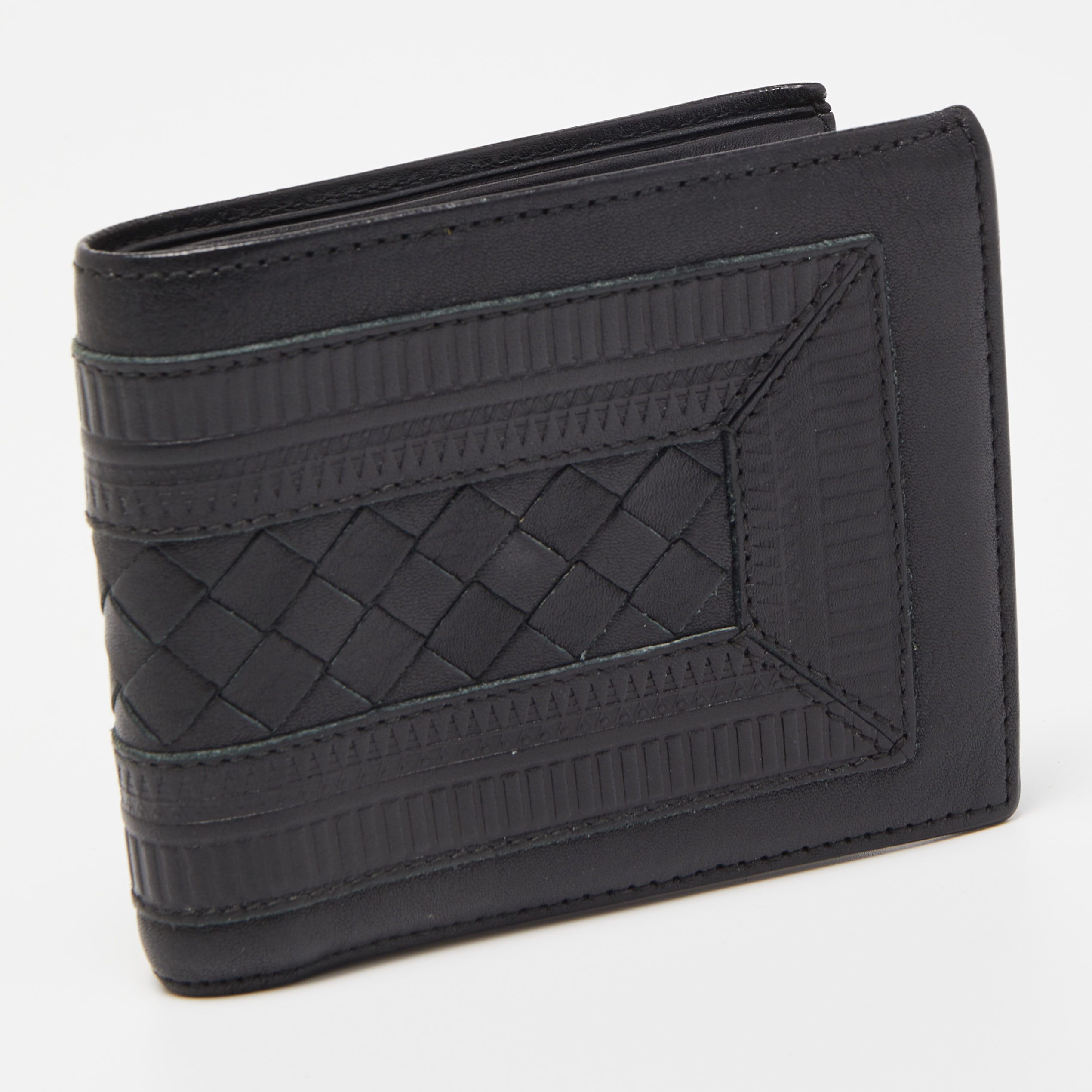 Bottega Veneta Black Intrecciato Leather Bifold Wallet