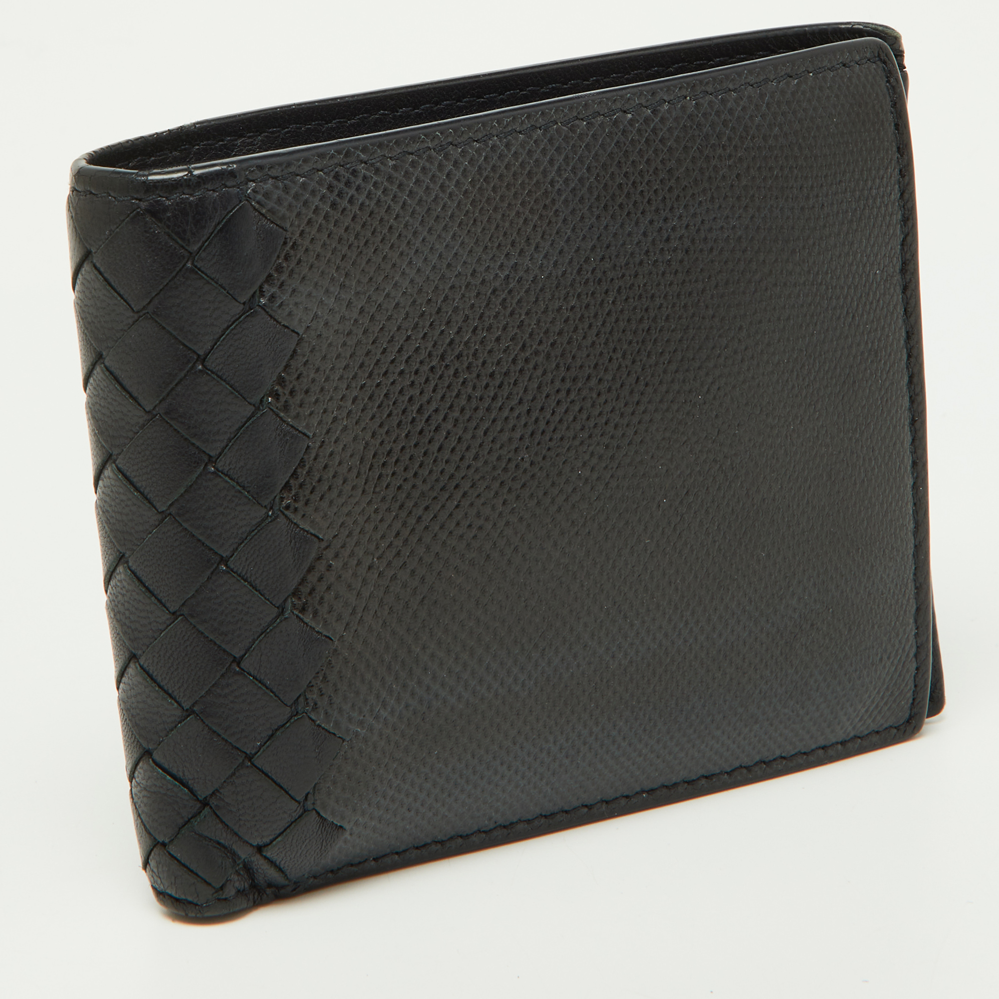 Bottega Veneta Black Intrecciato Karung And Leather Bifold Wallet