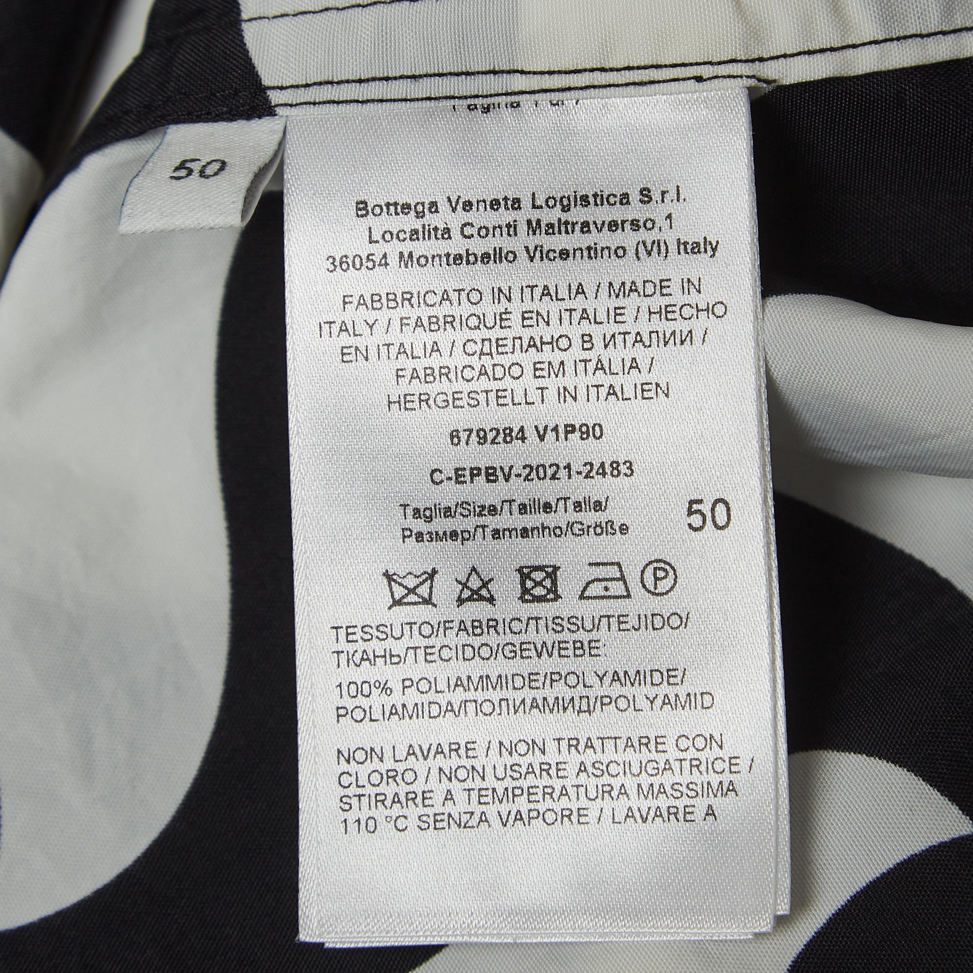 Bottega Veneta Black/White Printed Nylon Bowling Shirt L