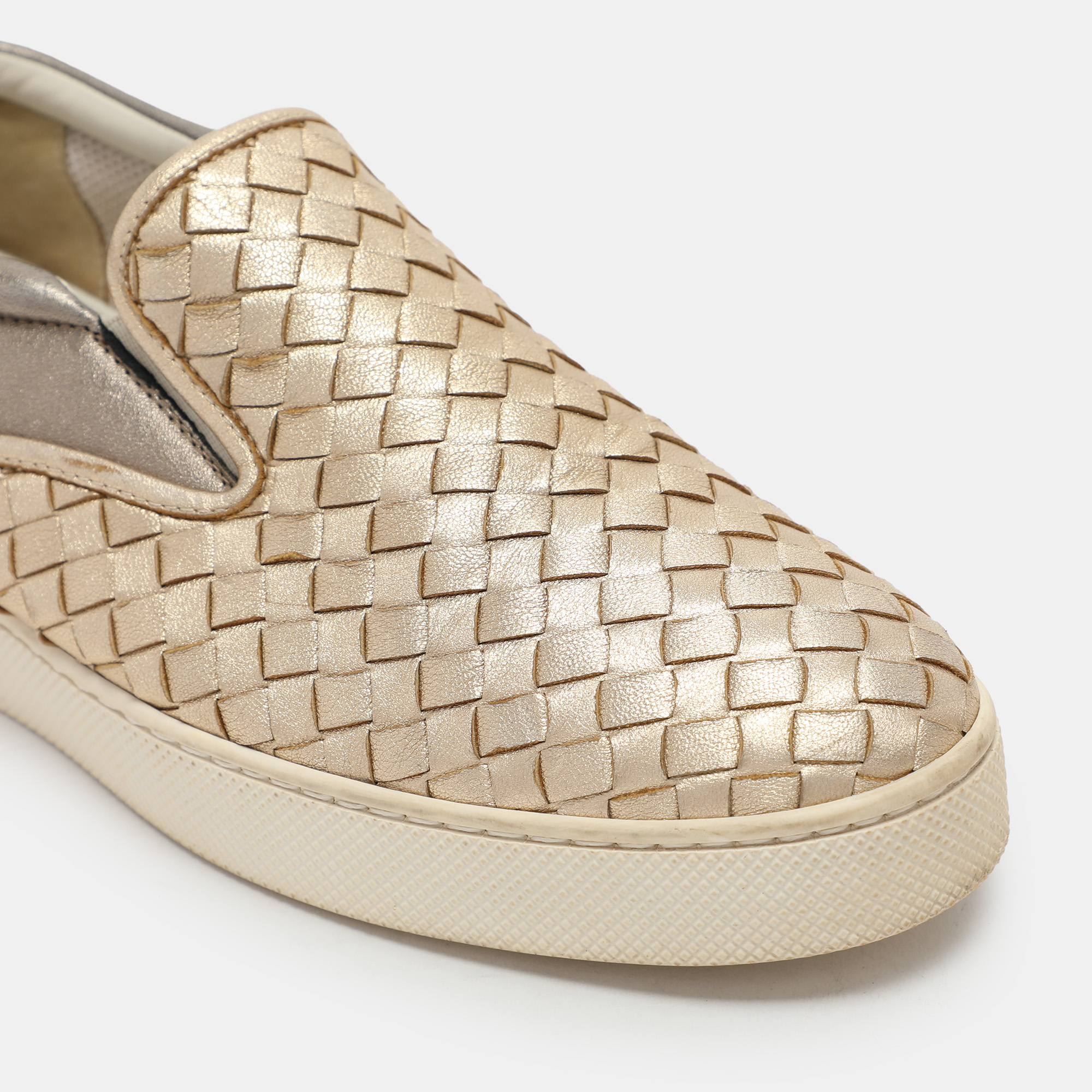 Bottega Veneta Gold/Silver Intrecciato Leather Dodger Slip On Sneakers Size 40