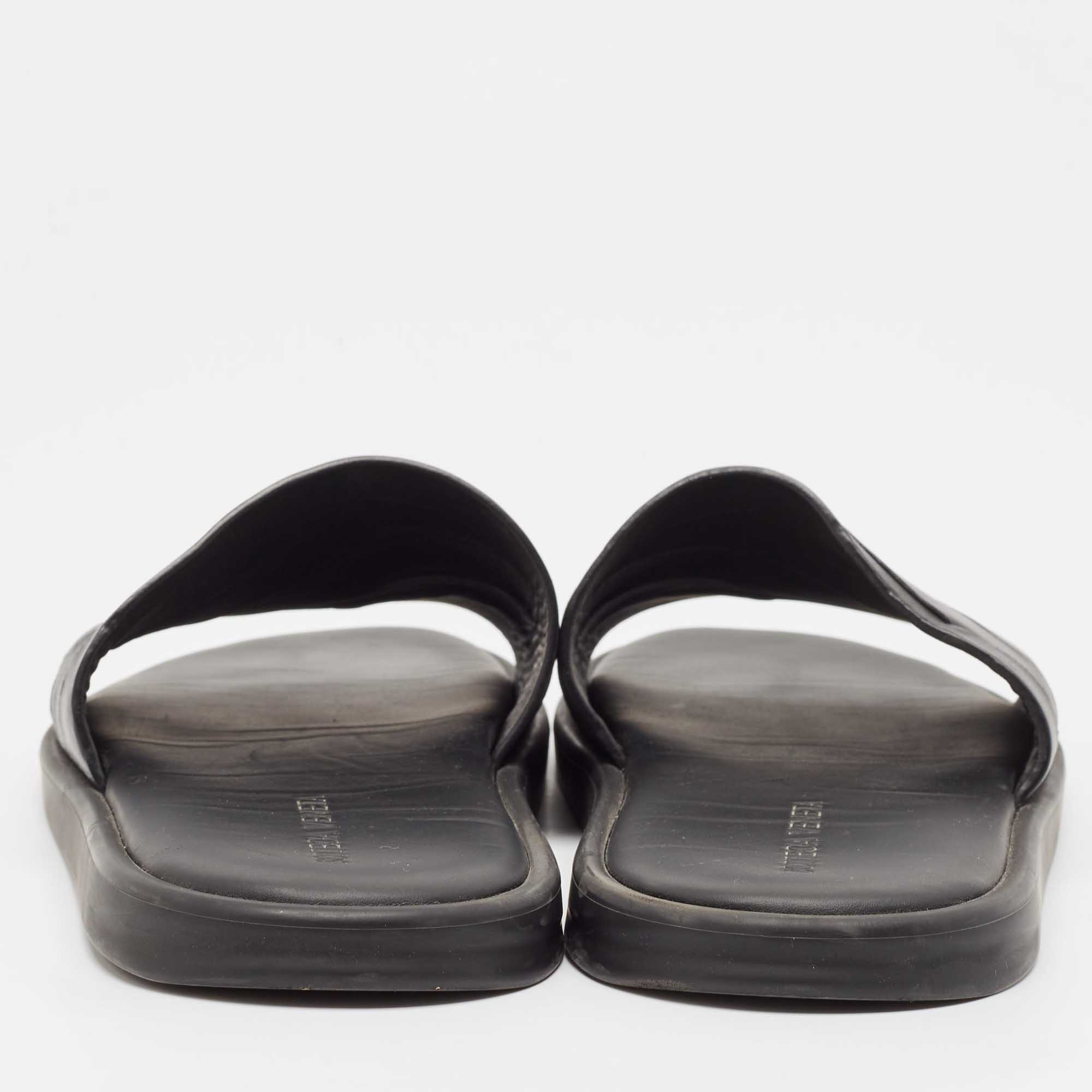 Bottega Veneta Black Leather Flat Slides Size 44