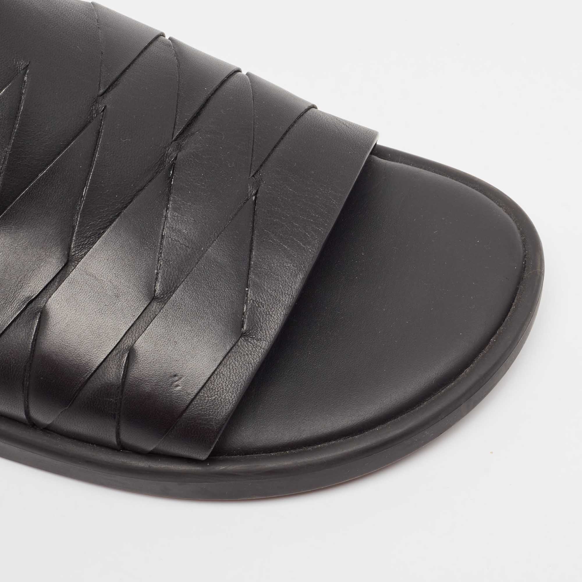 Bottega Veneta Black Leather Flat Slides Size 44