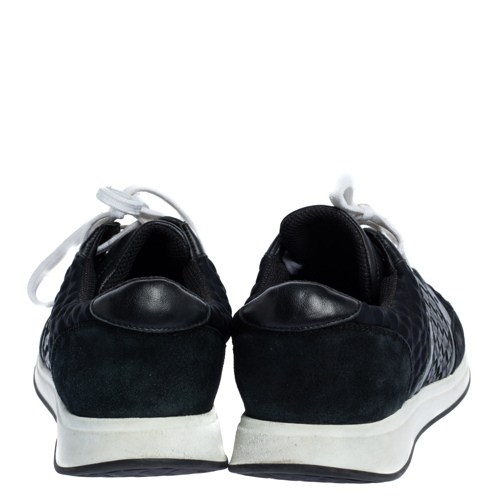 Bottega Veneta Black Intrecciato Leather, Ostrich Trim And Suede Sneakers Size 41.5