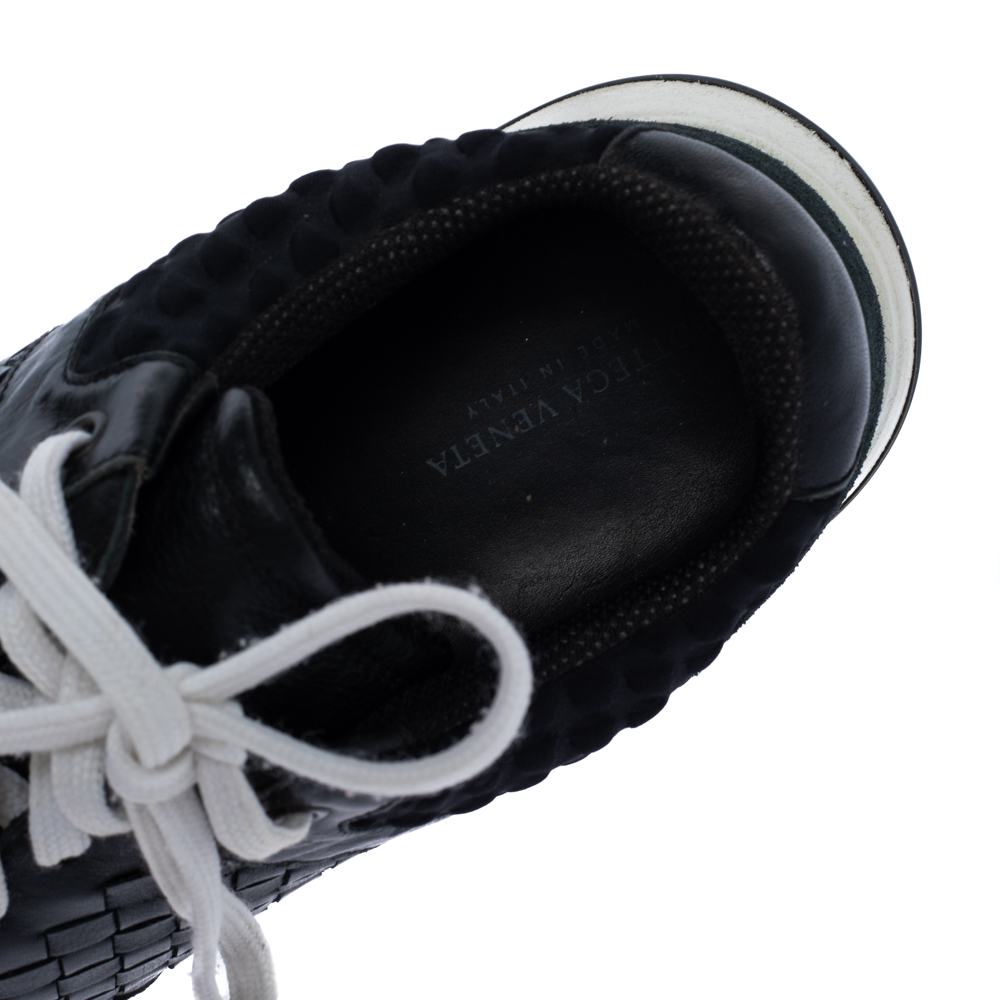 Bottega Veneta Black Intrecciato Leather, Ostrich Trim And Suede Sneakers Size 41.5