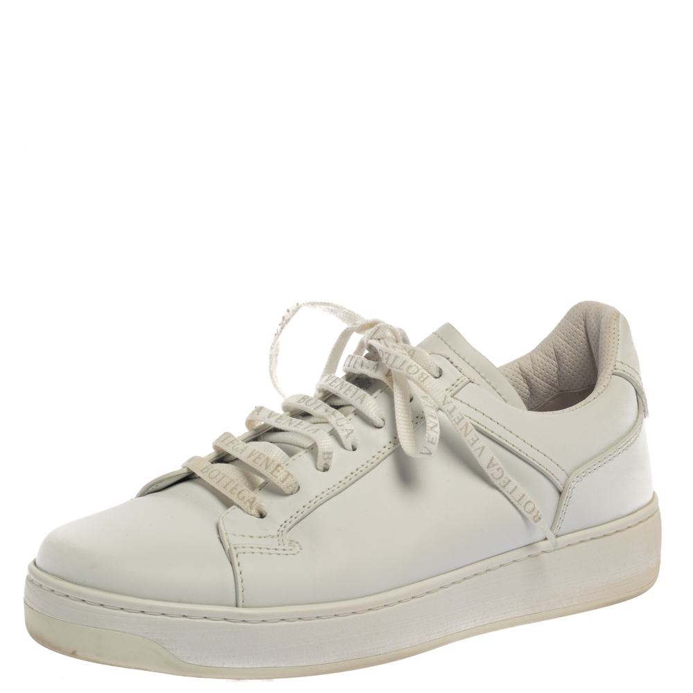 Bottega Veneta White Leather Lace Up Sneakers Size 41