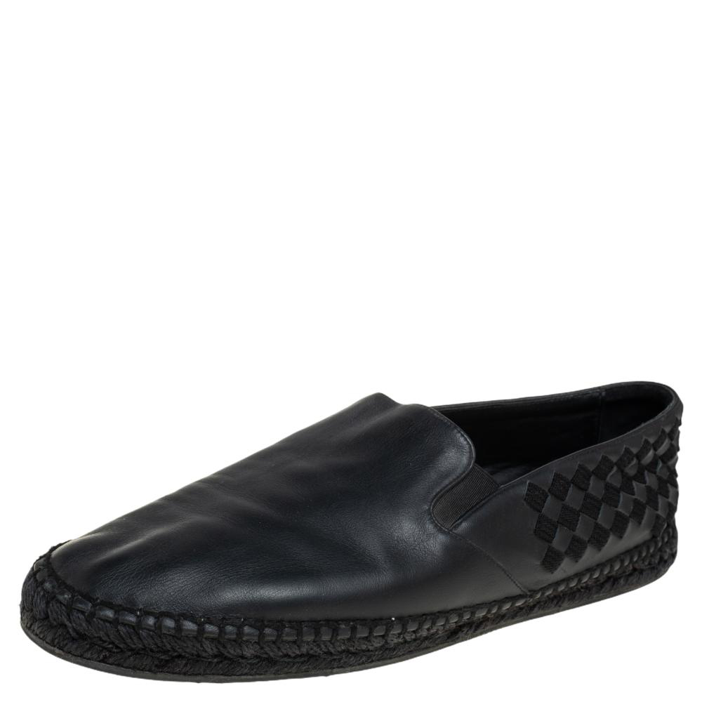 Bottega Veneta Black Intrecciato Leather and Fabric Espadrille Slip On Loafers Size 41