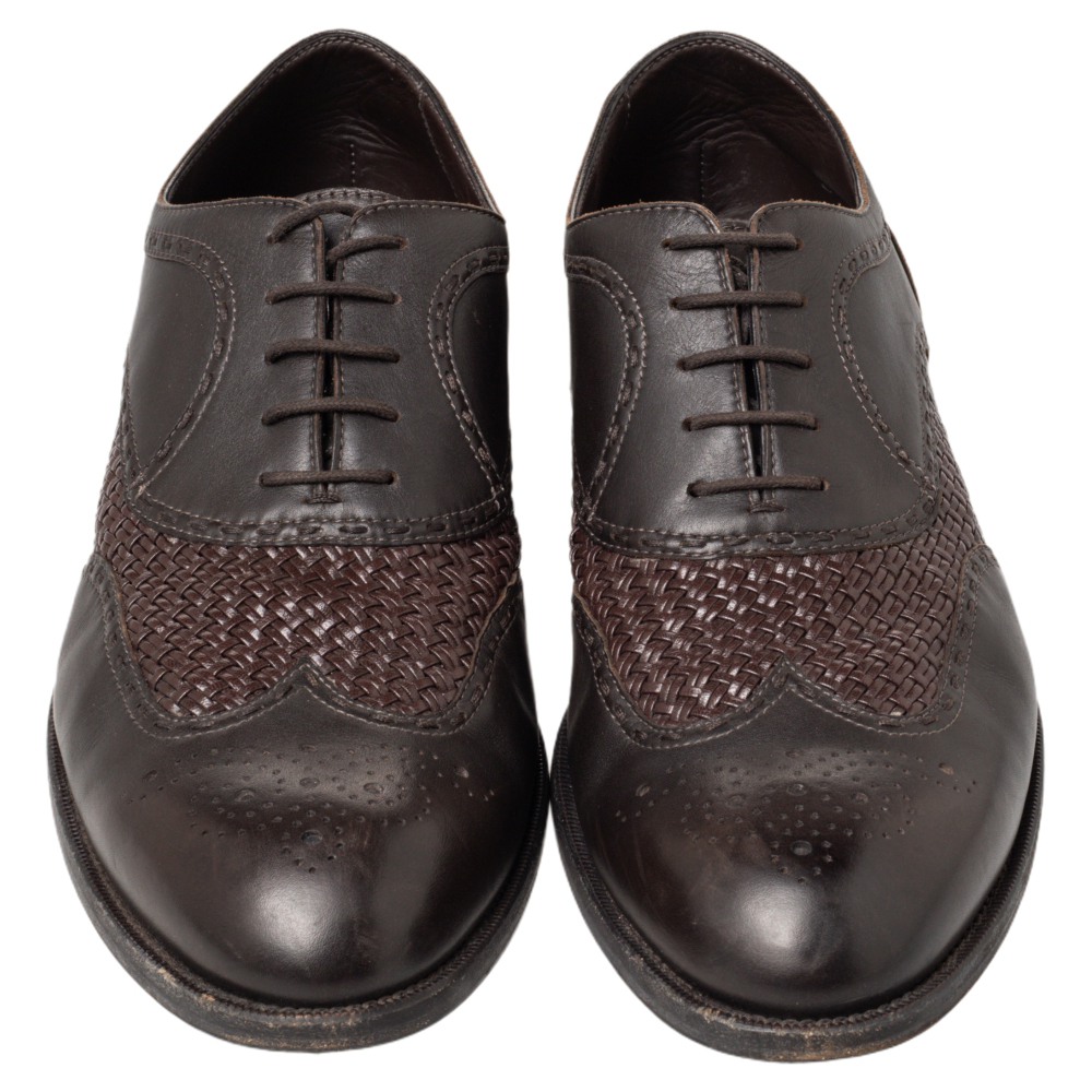 Bottega Veneta Black/Brown Intrecciato And Leather Brogue Oxfords Size 45