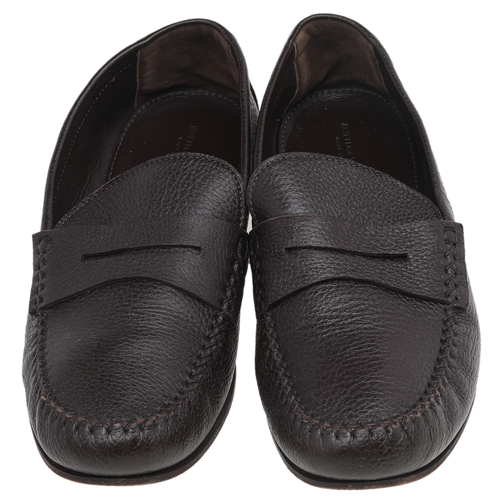 Bottega Veneta Dark Brown Leather Penny Slip On Loafers Size 45
