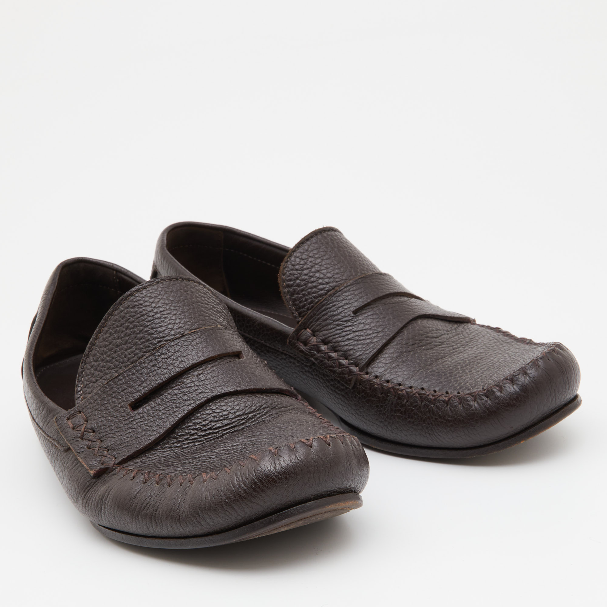 Bottega Veneta Dark Brown Leather Penny Slip On Loafers Size 42