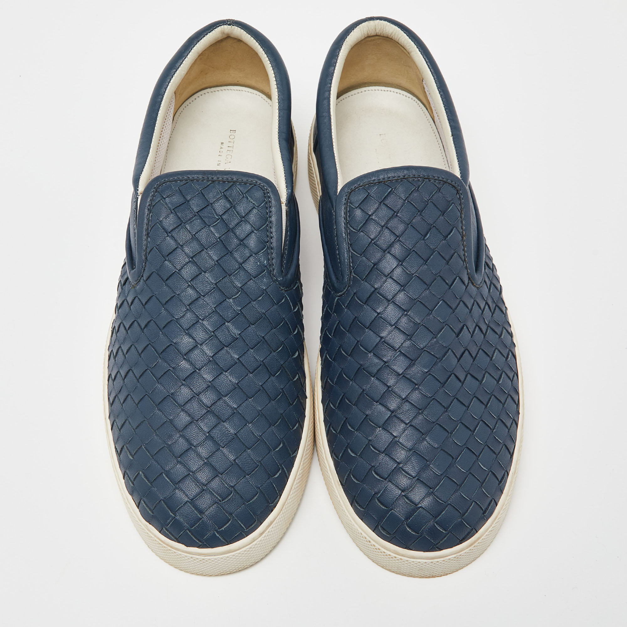 Bottega Veneta Blue Intrecciato Leather Slip On Sneakers Size 44