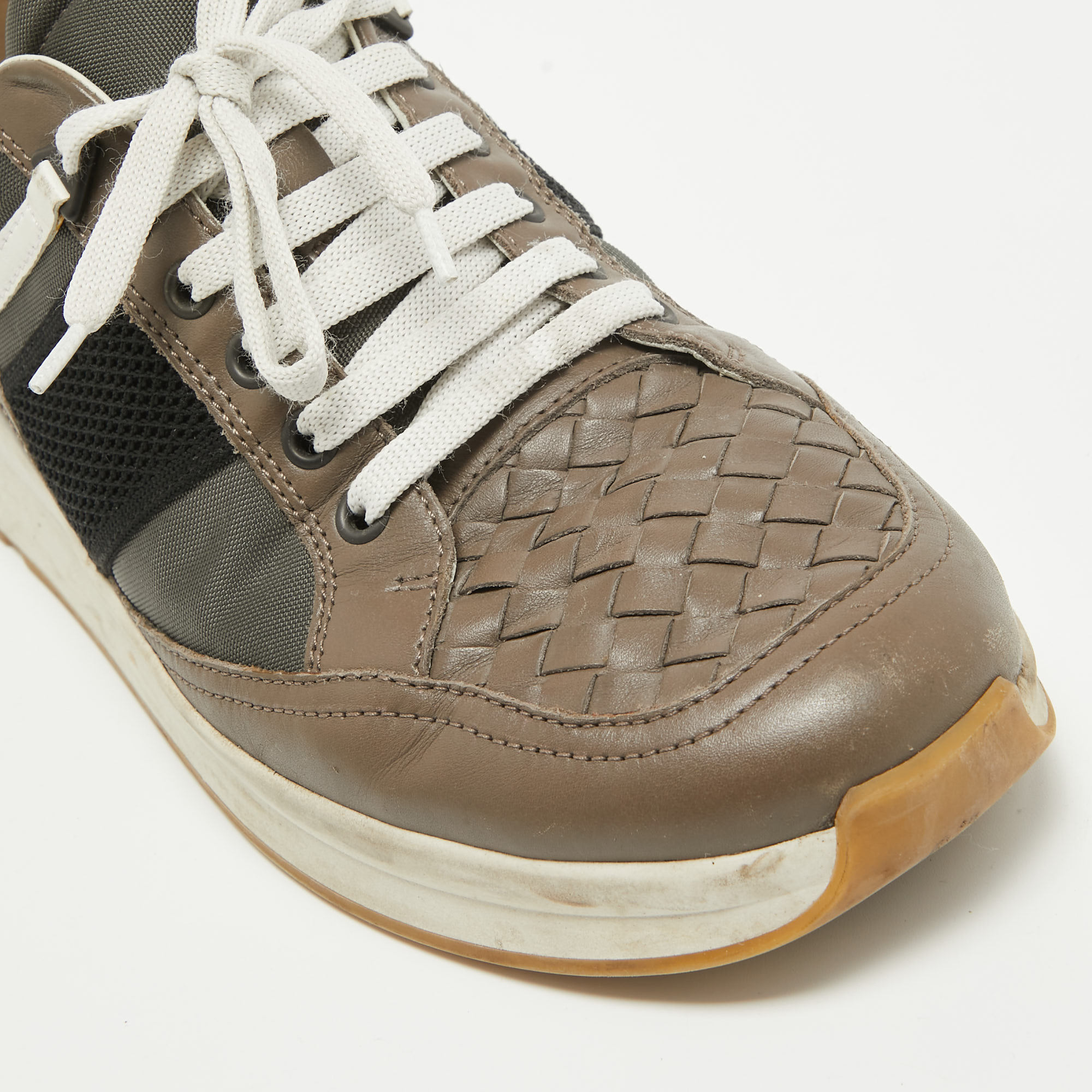Bottega Veneta Multicolor Intrecciato Leather & Canvas Lace Up Sneakers Size 42
