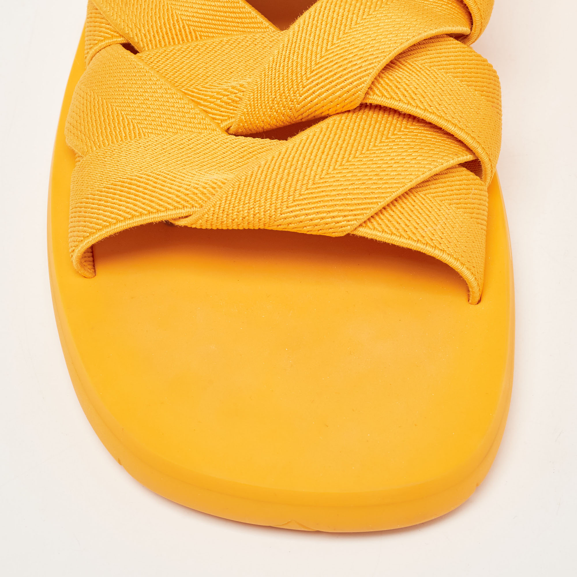 Bottega Veneta Orange Stretch Fabric Plat Slides Size 45
