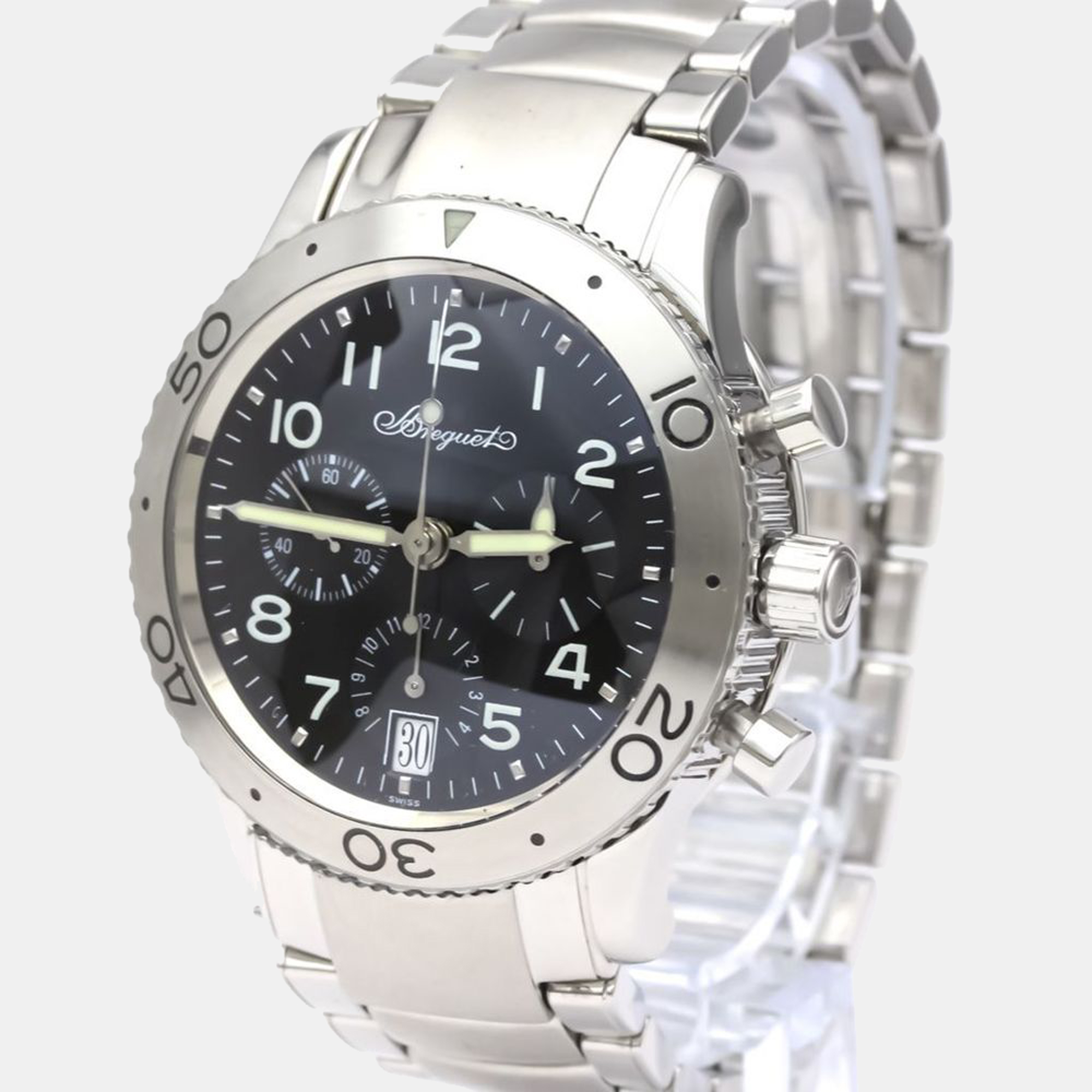 Breguet Black Stainless Steel Transaltantique Type XX 3820 Automatic Men's Wristwatch 40 Mm