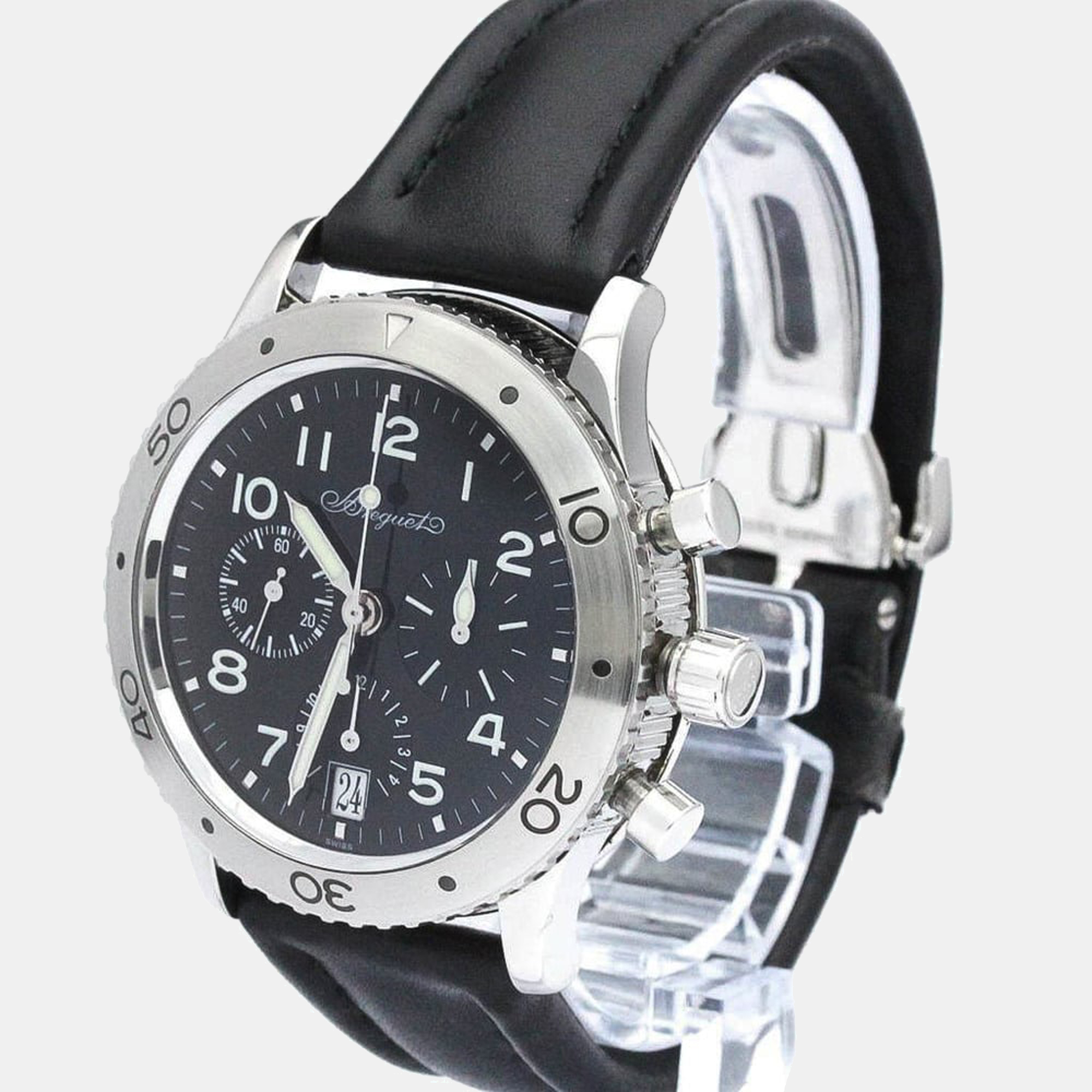 Breguet Black Stainless Steel Transaltantique Type XX 3820 Men's Wristwatch 40 Mm