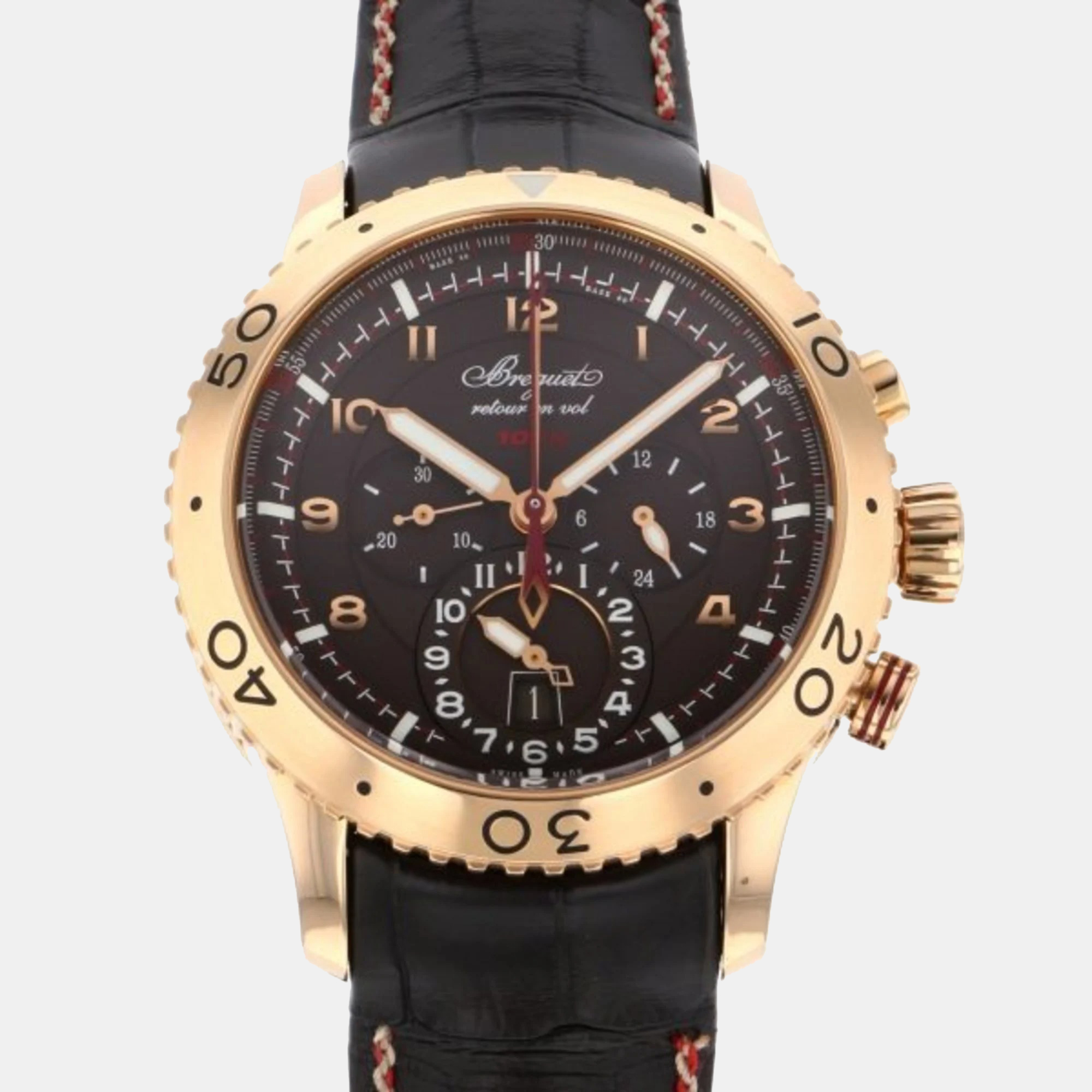 Breguet brown 18k rose gold transaltantique type xx 3880br/z2/9xv automatic men's wristwatch 44 mm