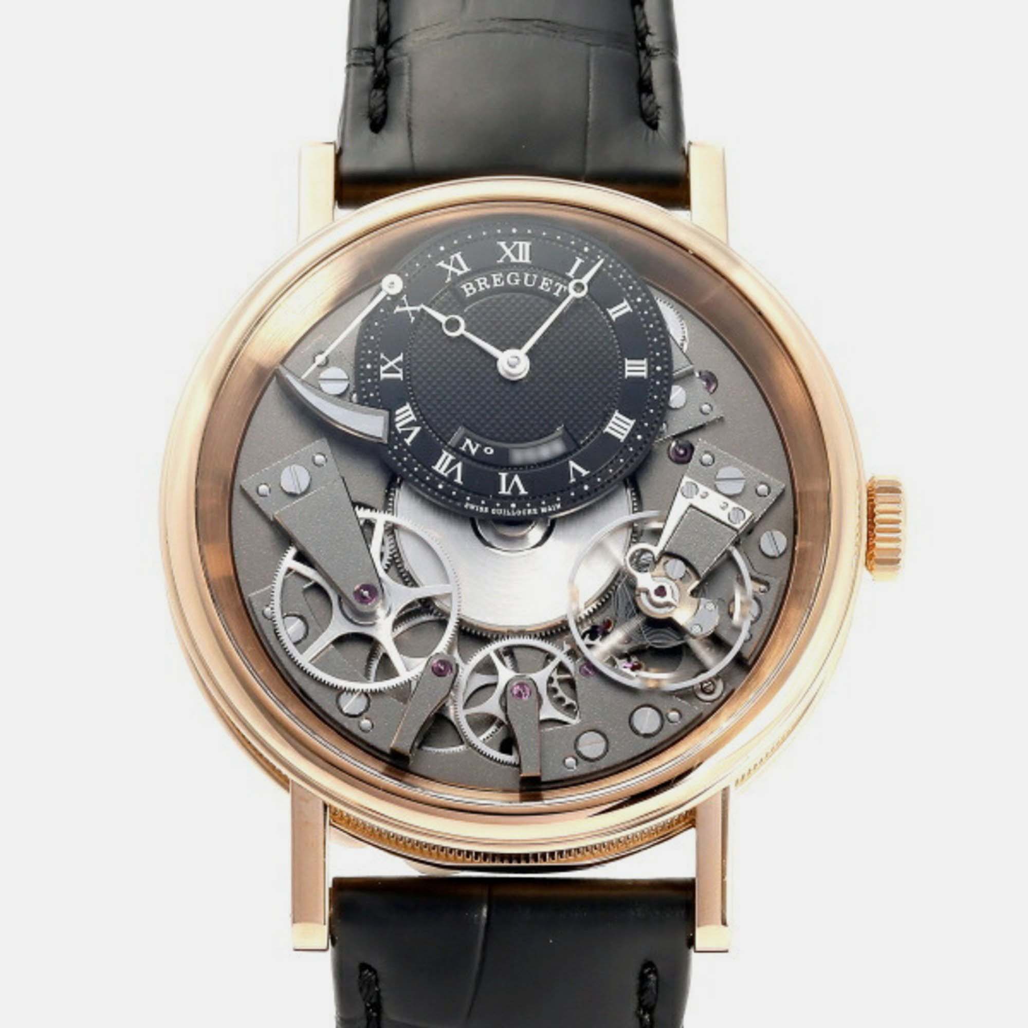 Breguet black classic tradition 7057br g9 9w6 manual winding men's wristwatch 40 mm