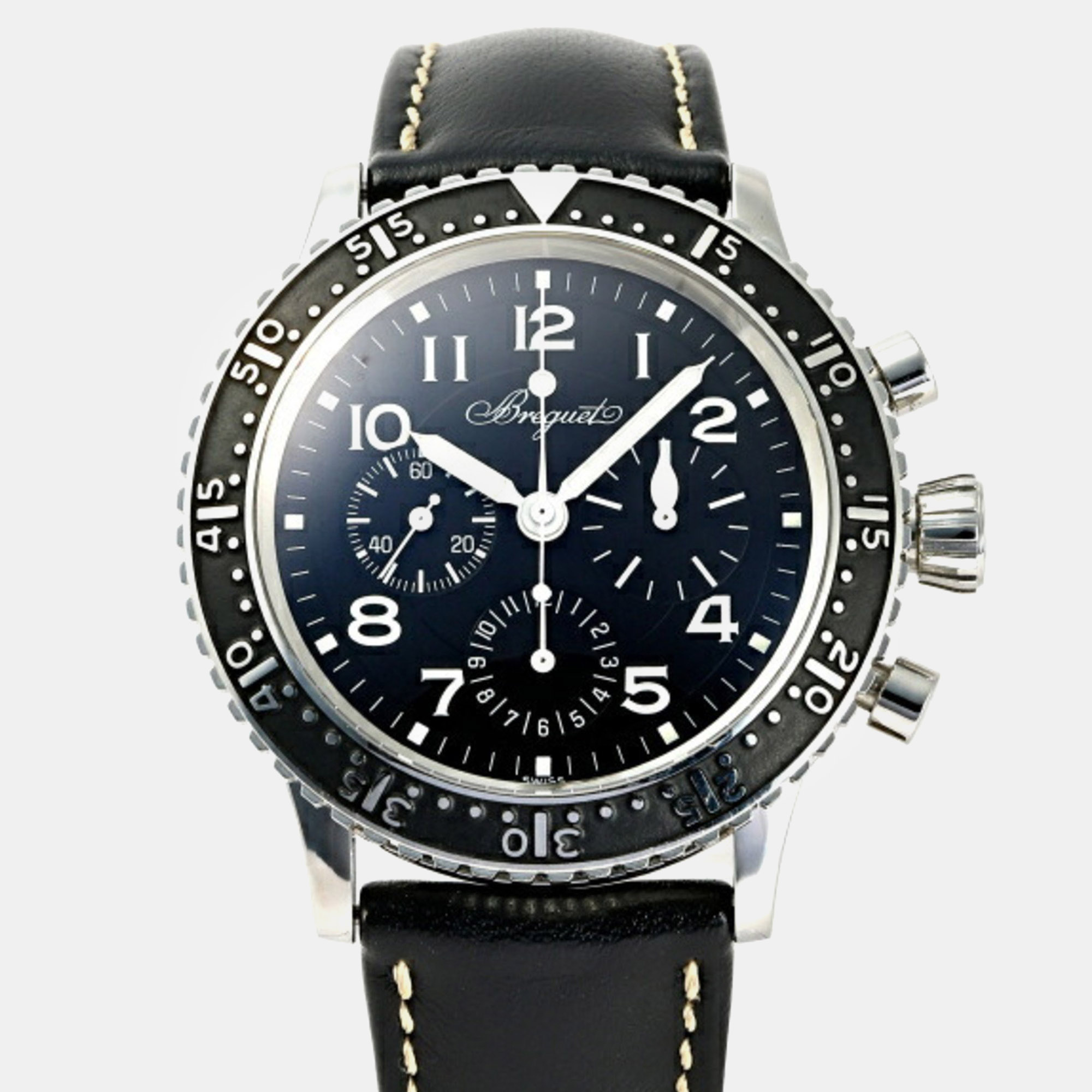 Breguet black stainless steel transaltantique  automatic men's wristwatch 39 mm