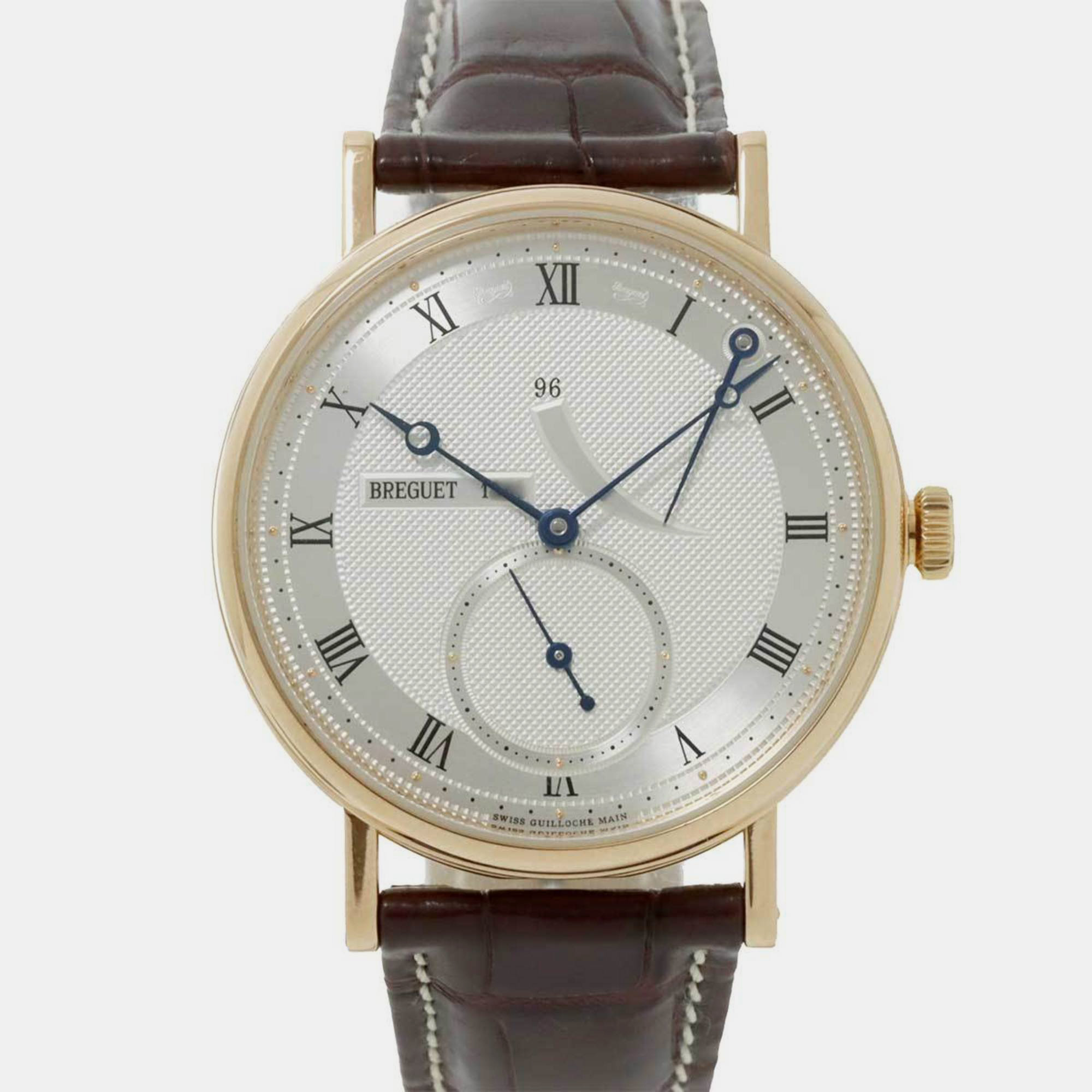 Breguet silver crocodile leather and 18k rose gold classique 5277br men's wristwatch 40mm