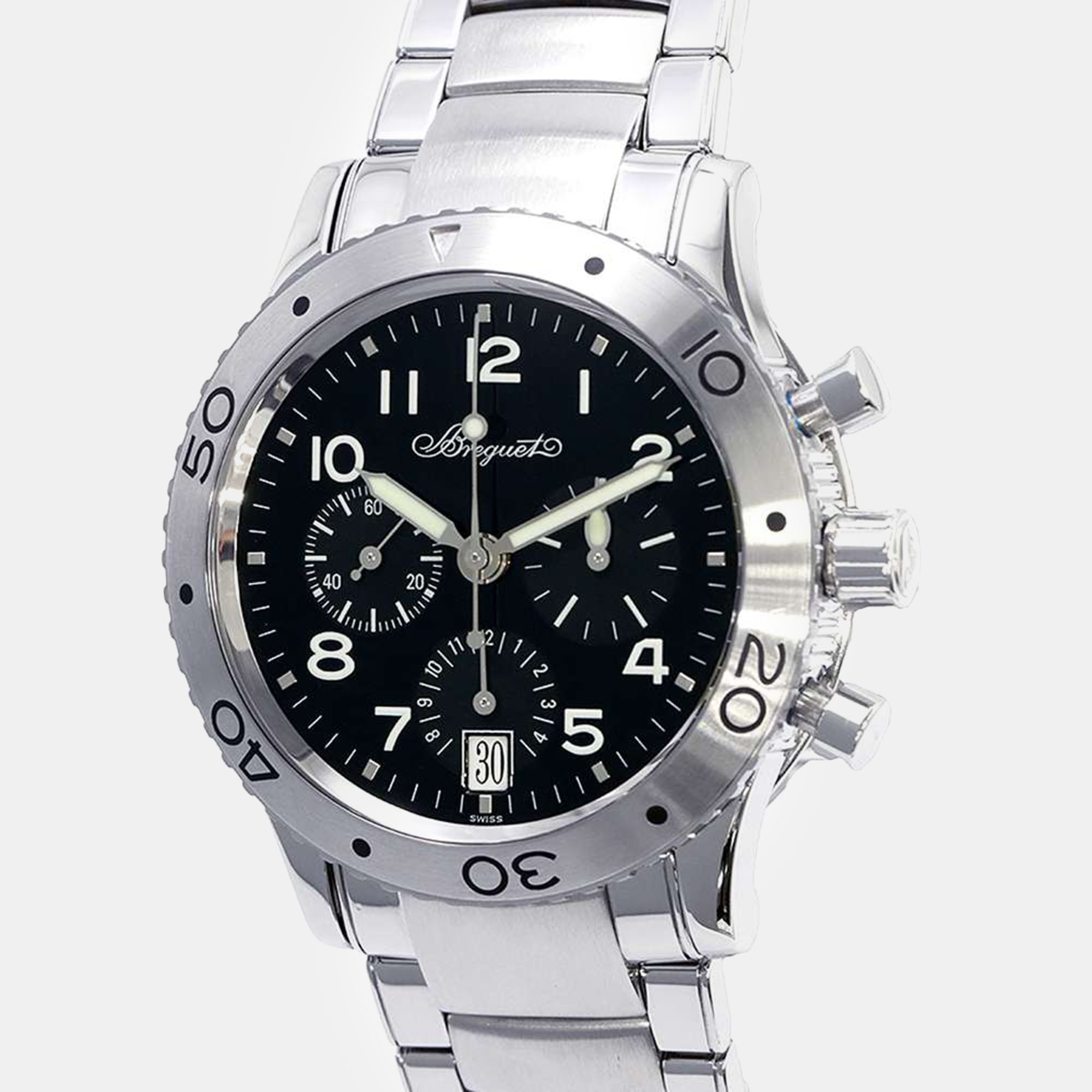 Breguet black stainless steel transaltantique 3820st/h2/sw9 automatic men's wristwatch 39.5 mm